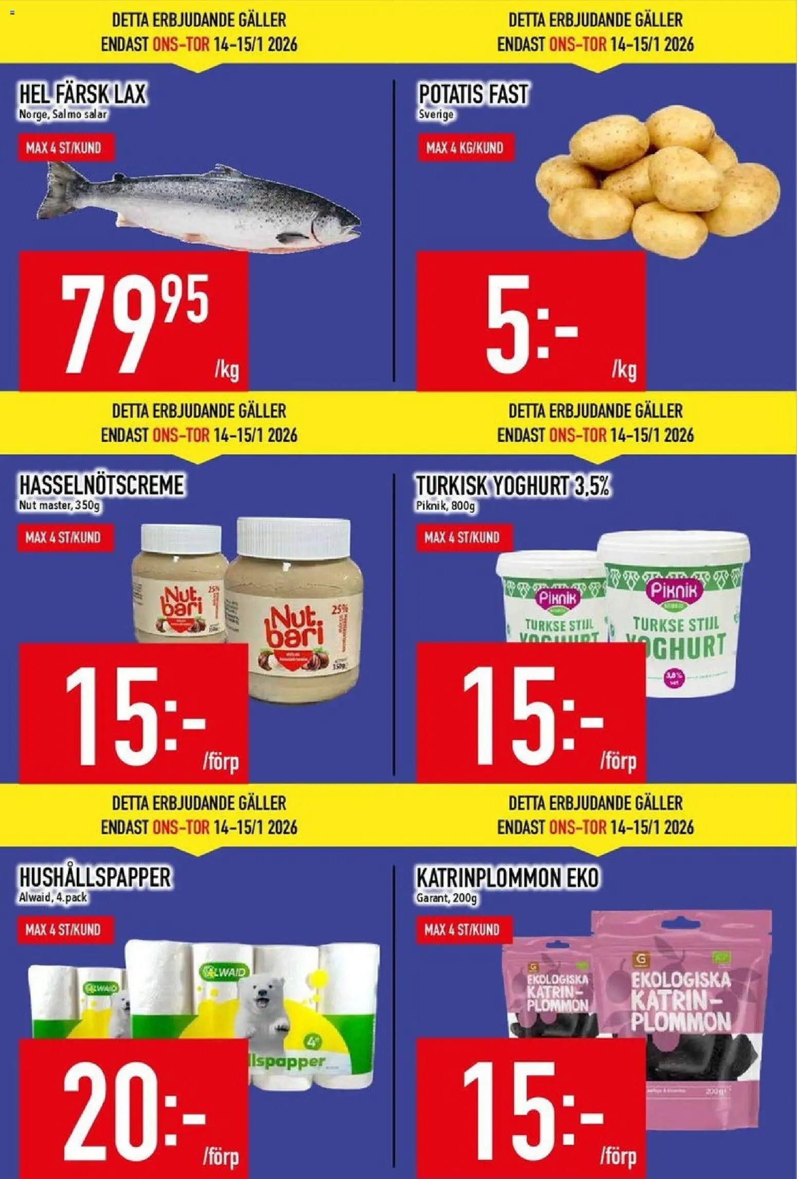 Matdax reklamblad aktuell från 12.01.2026 | Sida: 4 | Produkter: Hushållspapper, Galler, Lax, Plommon