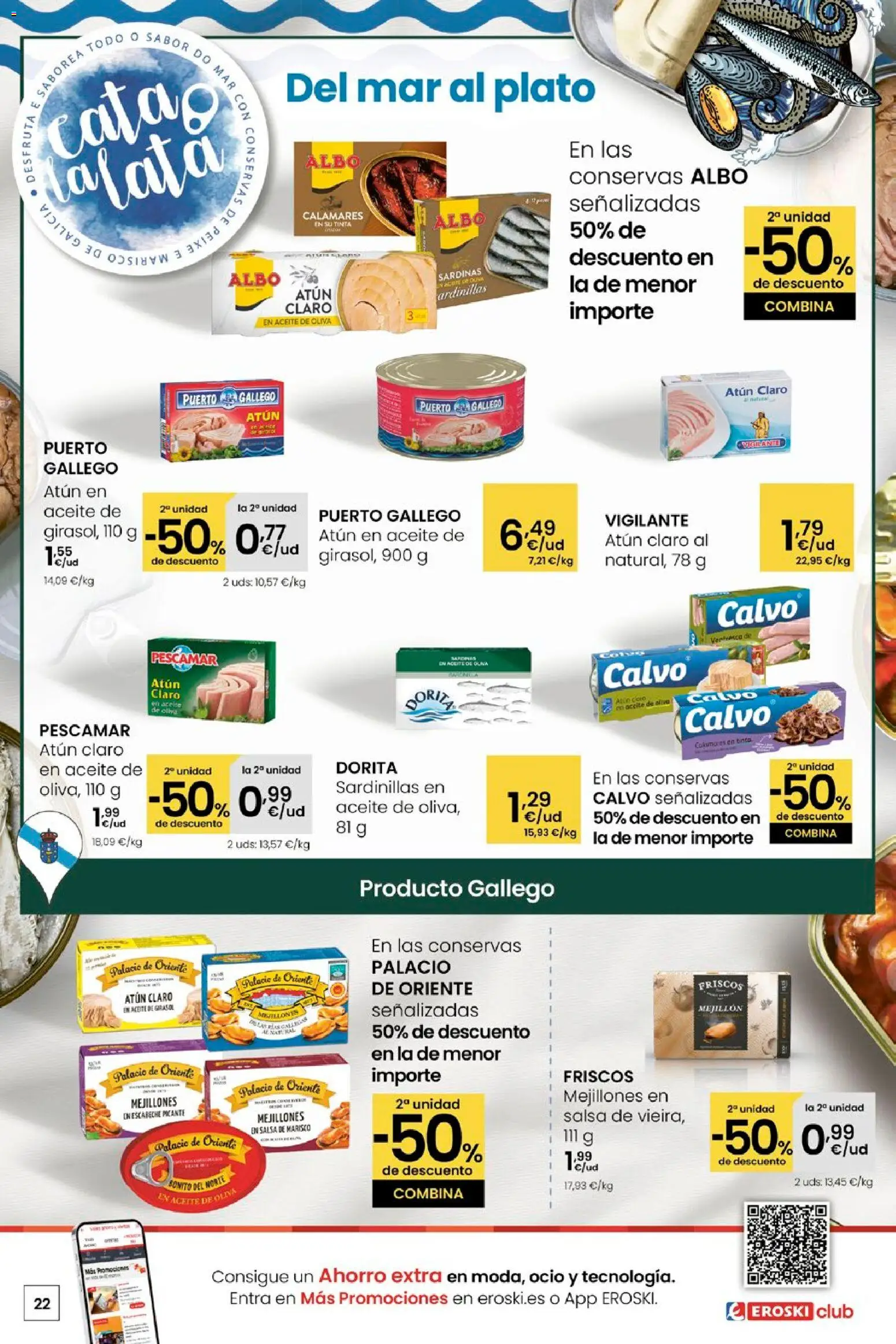 Eroski - Quen ben te quere farache aforrar │ válido desde el 15.01.2026 | Página: 22 | Productos: Sardinillas, Aceite de oliva, Aceite de girasol, Atún claro