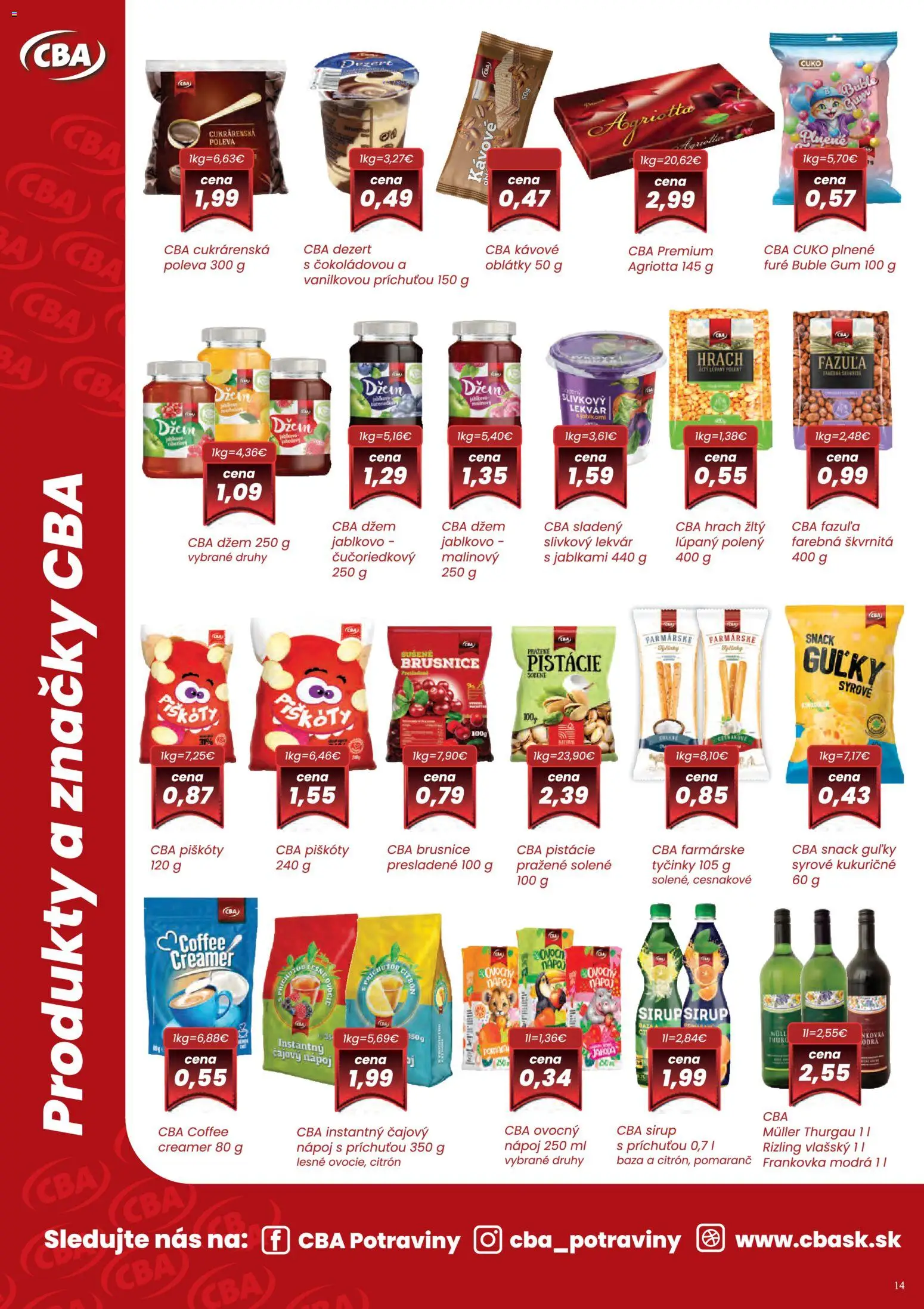 Nové CBA Komfos akcie – leták je platný od 01.04.2026 | Strana: 14 | Produkty: Fazuľa, Hrach, Pistácie, Ovocie