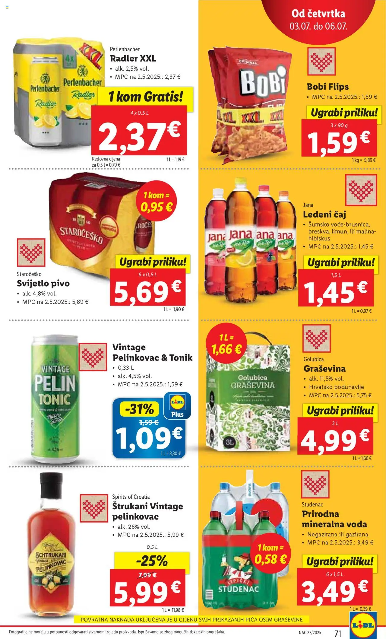 Lidl katalog | vrijedi od 30.06.2025 | Stranica: 71 | Proizvodi: Mineralna voda, Radler, Ledeni čaj, Čaj