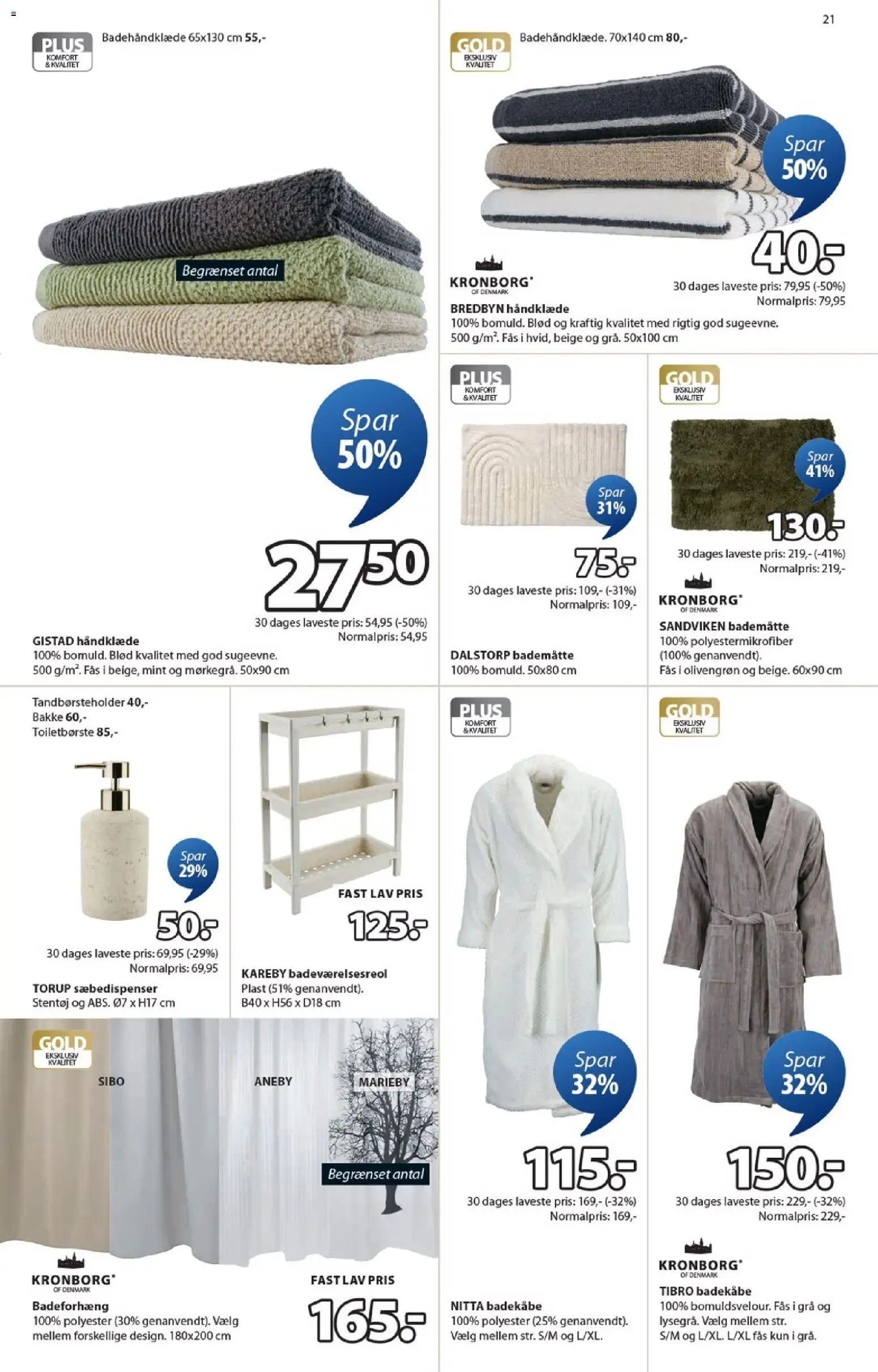 JYSK tilbudsavis – gyldig fra 30.01.2026 | Side: 21 | Produkter: Håndklæde, Badekåbe, Badeforhæng, Bademåtte