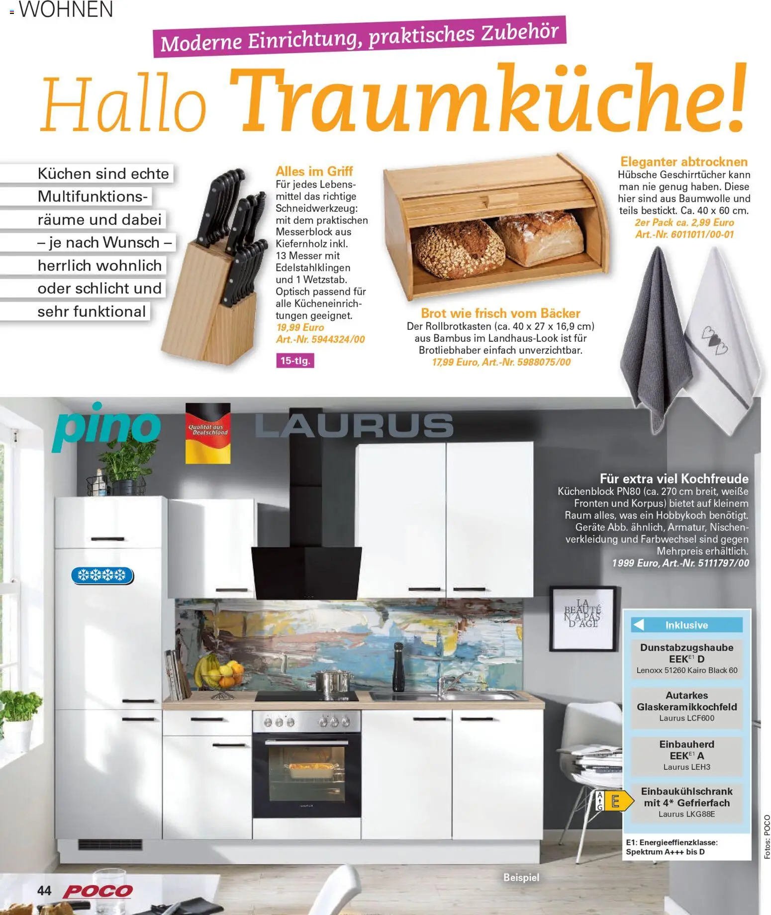 Poco Prospekt Wohnwelt Frühling 2026 – gültig ab 16.02.2026 | Seite: 44 | Produkte: Küchenblock, Brot, Kuchen