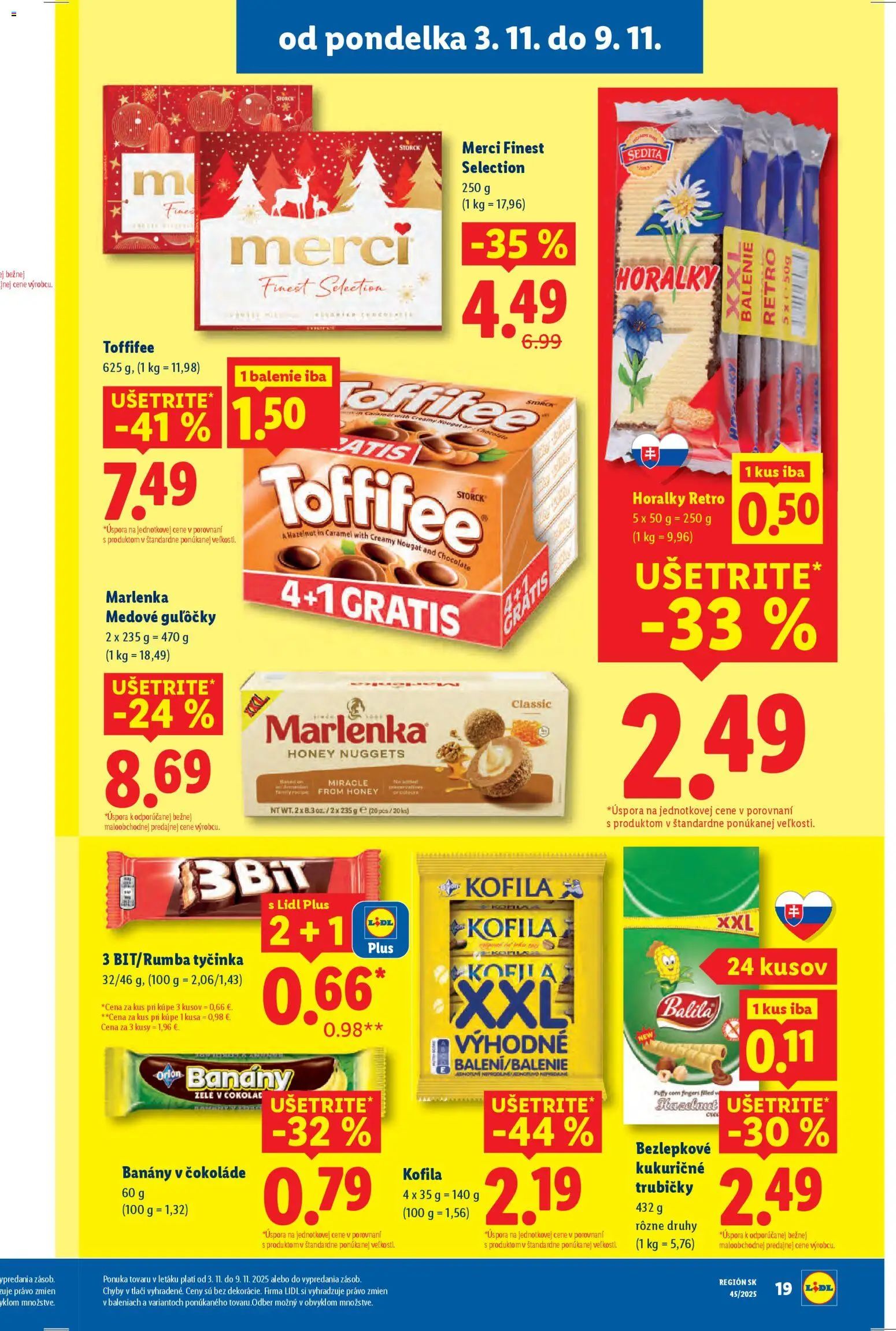Nové Lidl akcie – leták je platný od 06.11.2025 | Strana: 55 | Produkty: Banány, Merci, Marlenka, Horálky