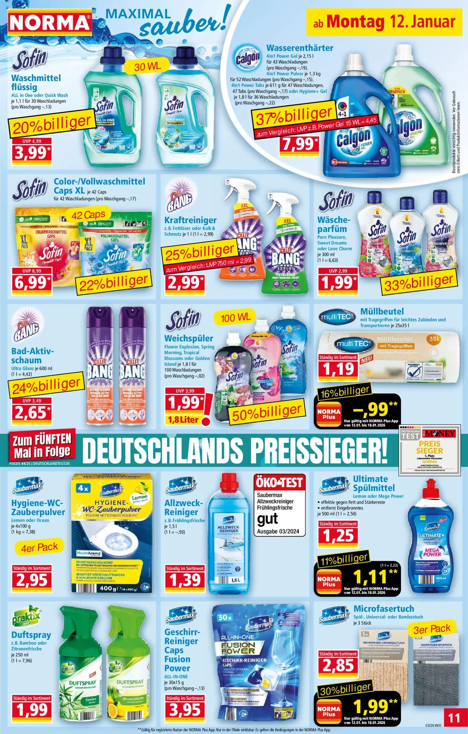 Norma Prospekt 	 – gültig ab 12.01.2026 | Seite: 11 | Produkte: Parfüm, Weichspüler, Waschmittel
