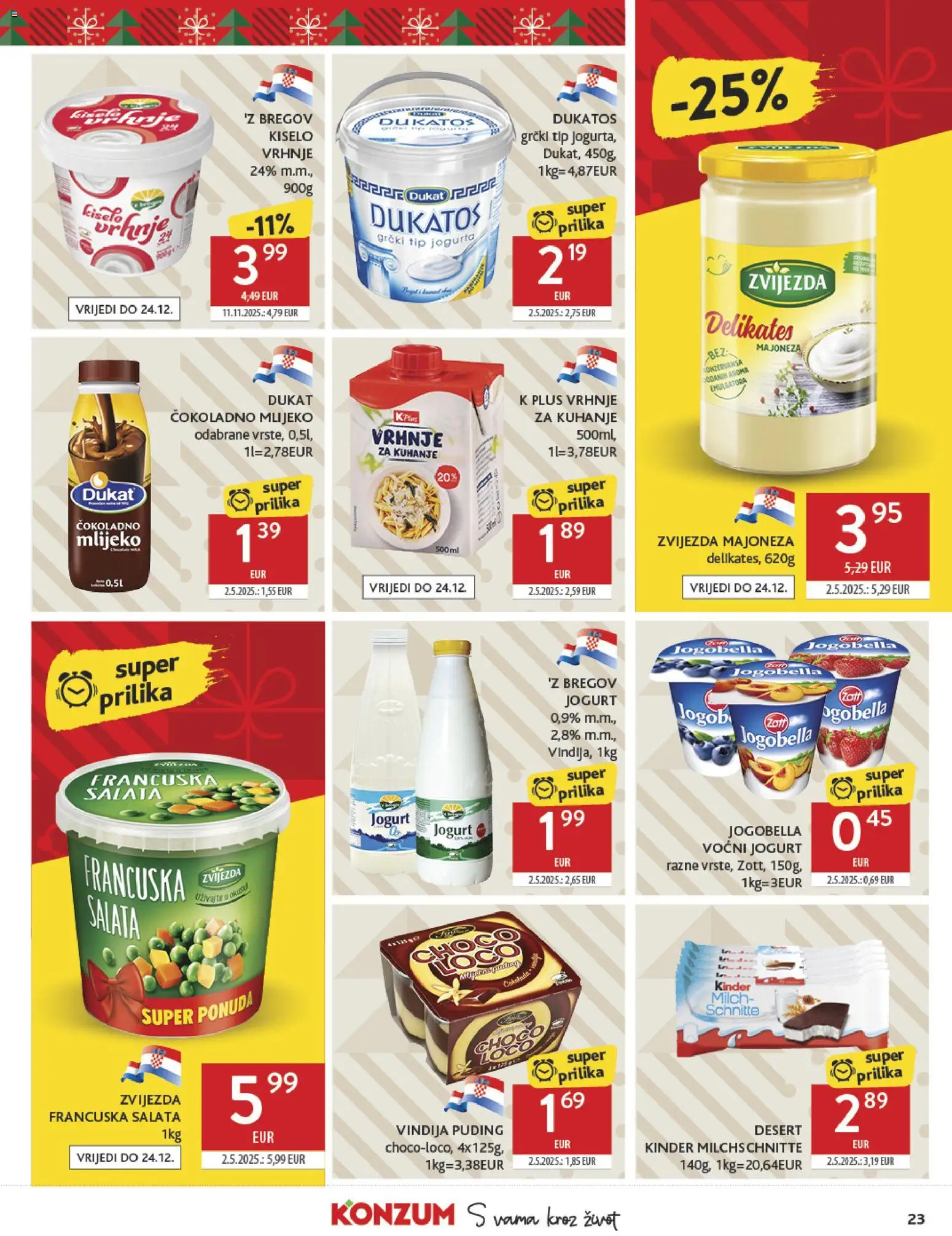Konzum katalog | vrijedi od 10.12.2025 | Stranica: 23 | Proizvodi: Vindija, Puding, Salata, Majoneza