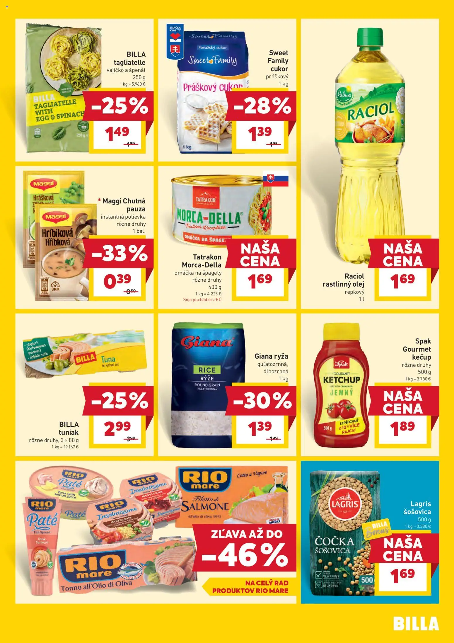Nové Billa akcie – leták je platný od 28.01.2026 | Strana: 13 | Produkty: Ryža, Šošovica, Rio Mare, Špagety