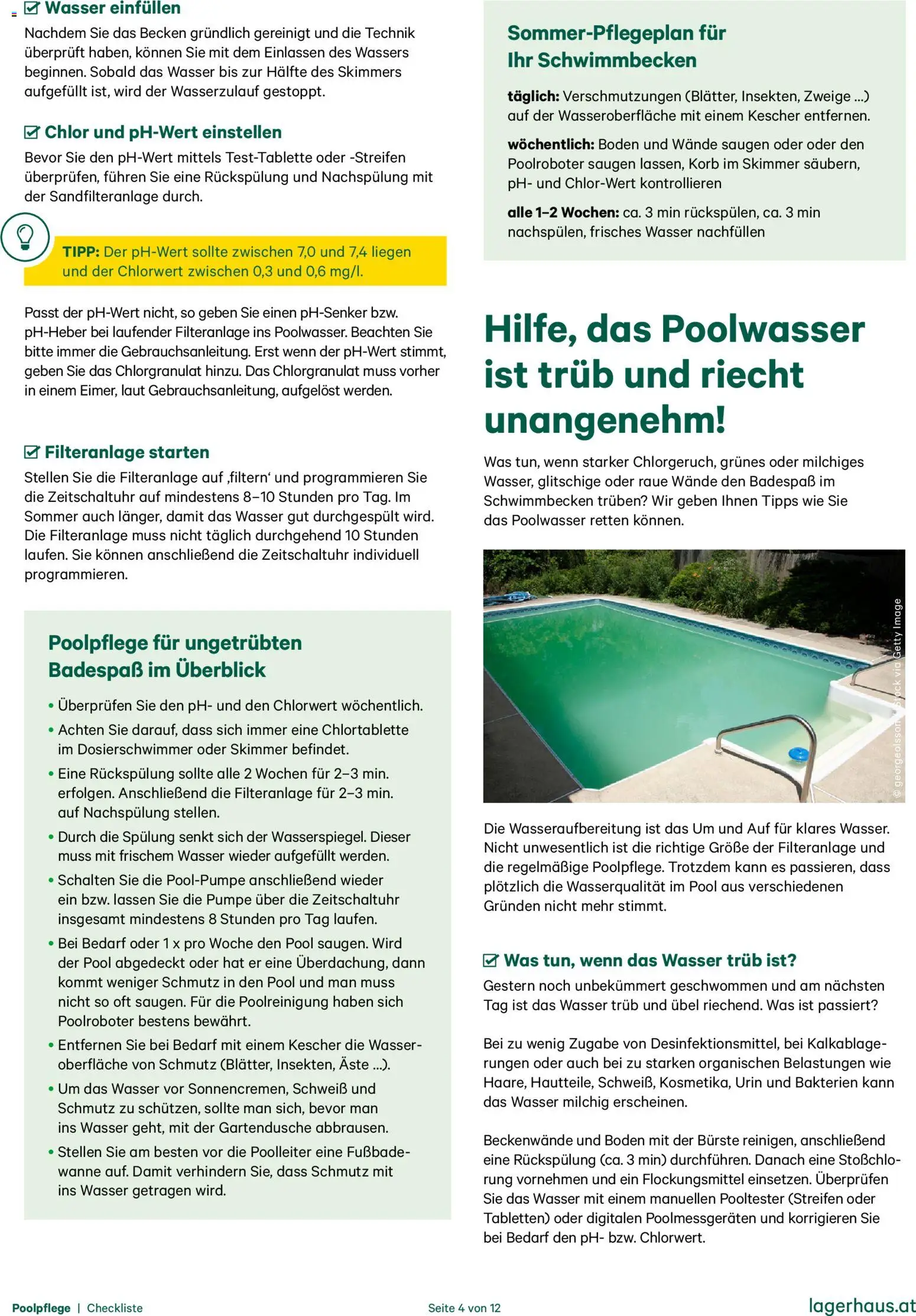 Lagerhaus  Checkliste Poolpflege und Gartenteichpflege gültig ab 12.11.2025 | Seite: 4 | Produkte: Wasser, Korb, Spülung, Bürste