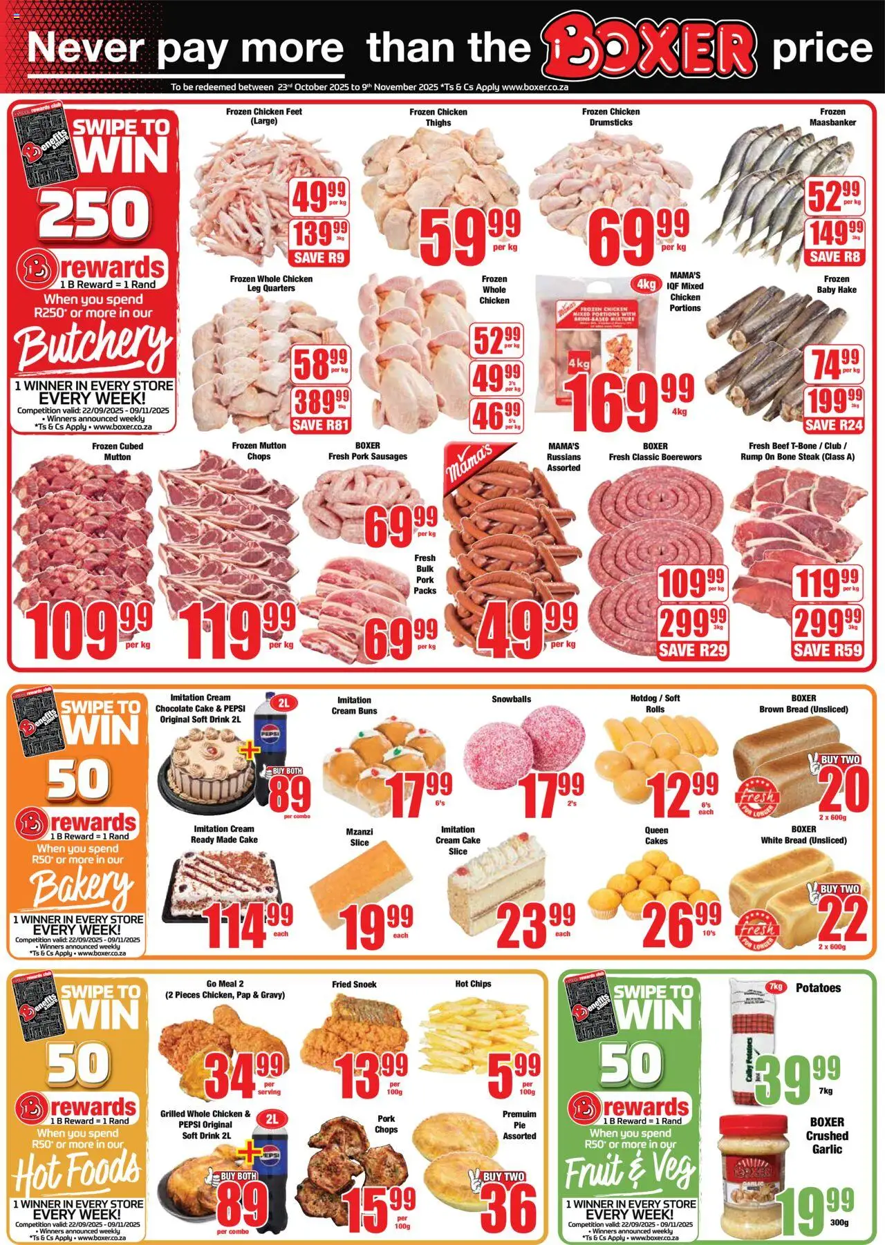 New Boxer catalogue – valid from 09.10.2025 | Page: 2 | Products: Buns, Boerewors, Chips, Potatoes