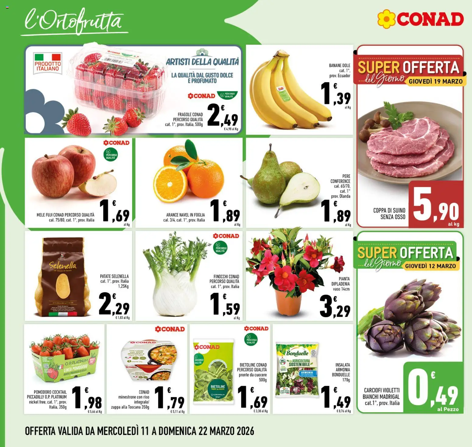 Volantino Conad del 11.03.2026 | Pagina: 4 | Prodotti: Fragole, Insalata, Patate, Vaso