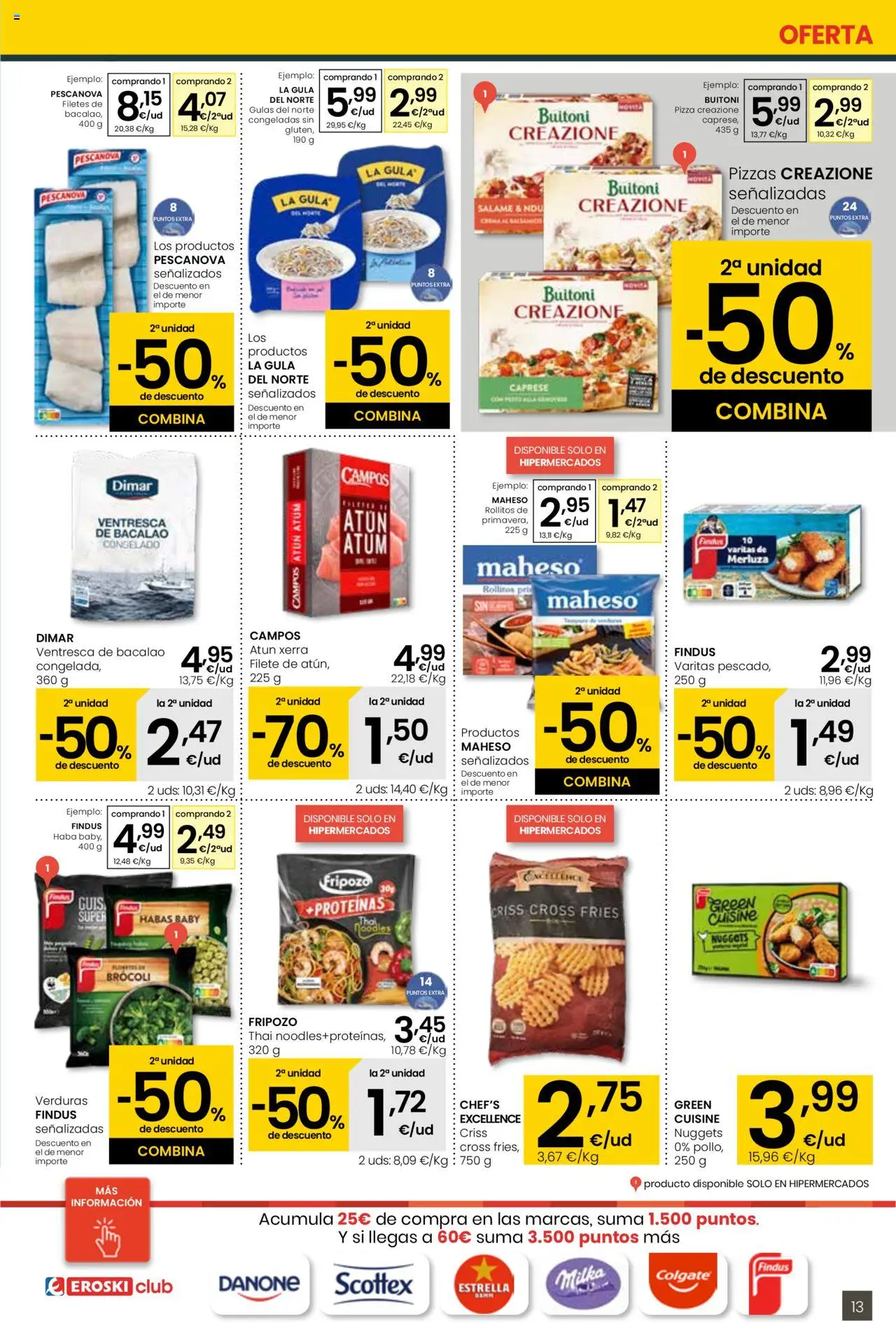 Eroski - Para conquistarte │ válido desde el 31.07.2025 | Página: 13 | Productos: Salame, Pizza, Filete, Nuggets