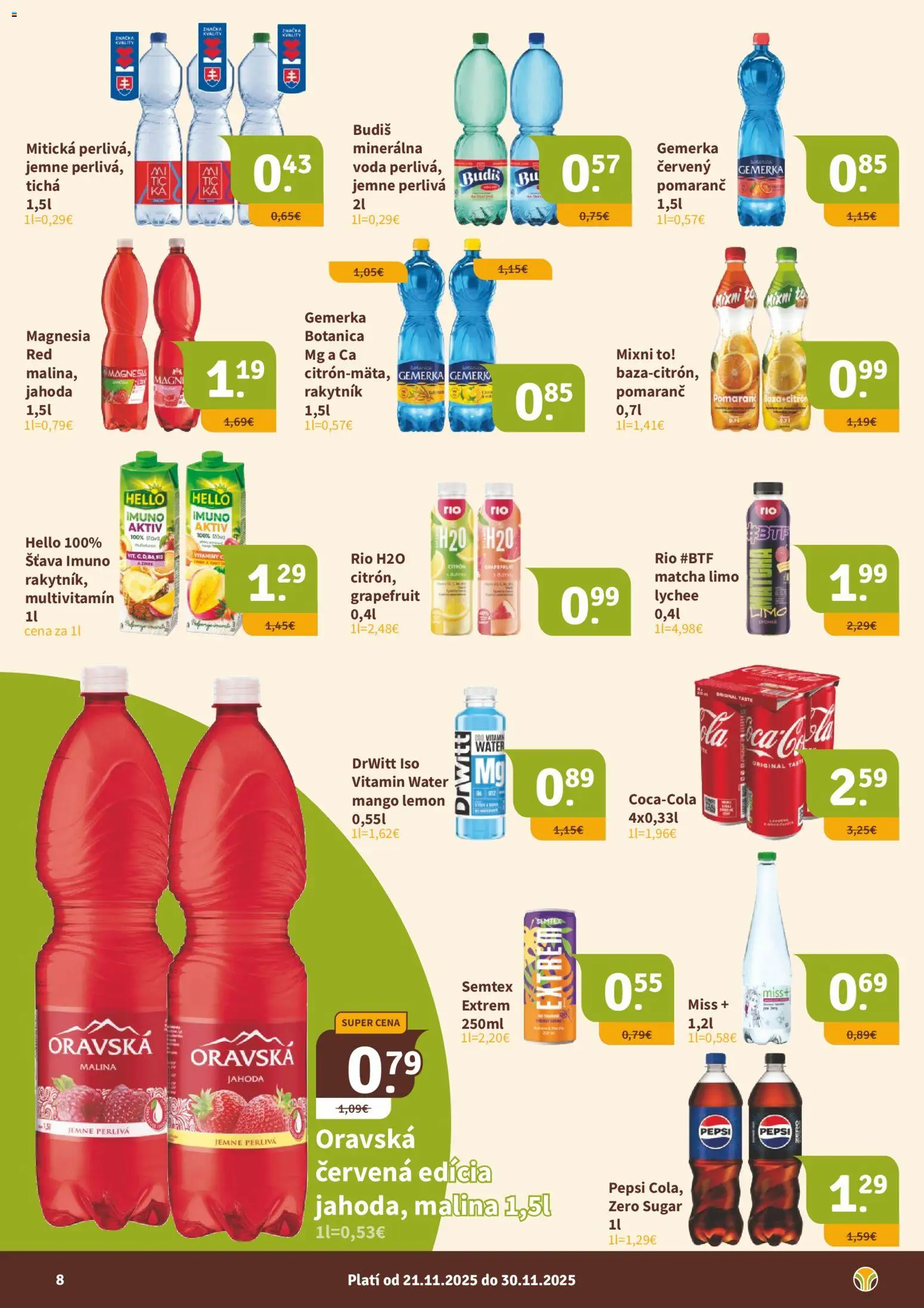 Nové Nitrazdroj akcie – leták je platný od 21.11.2025 | Strana: 8 | Produkty: Budiš, Magnesia, Voda, Gemerka