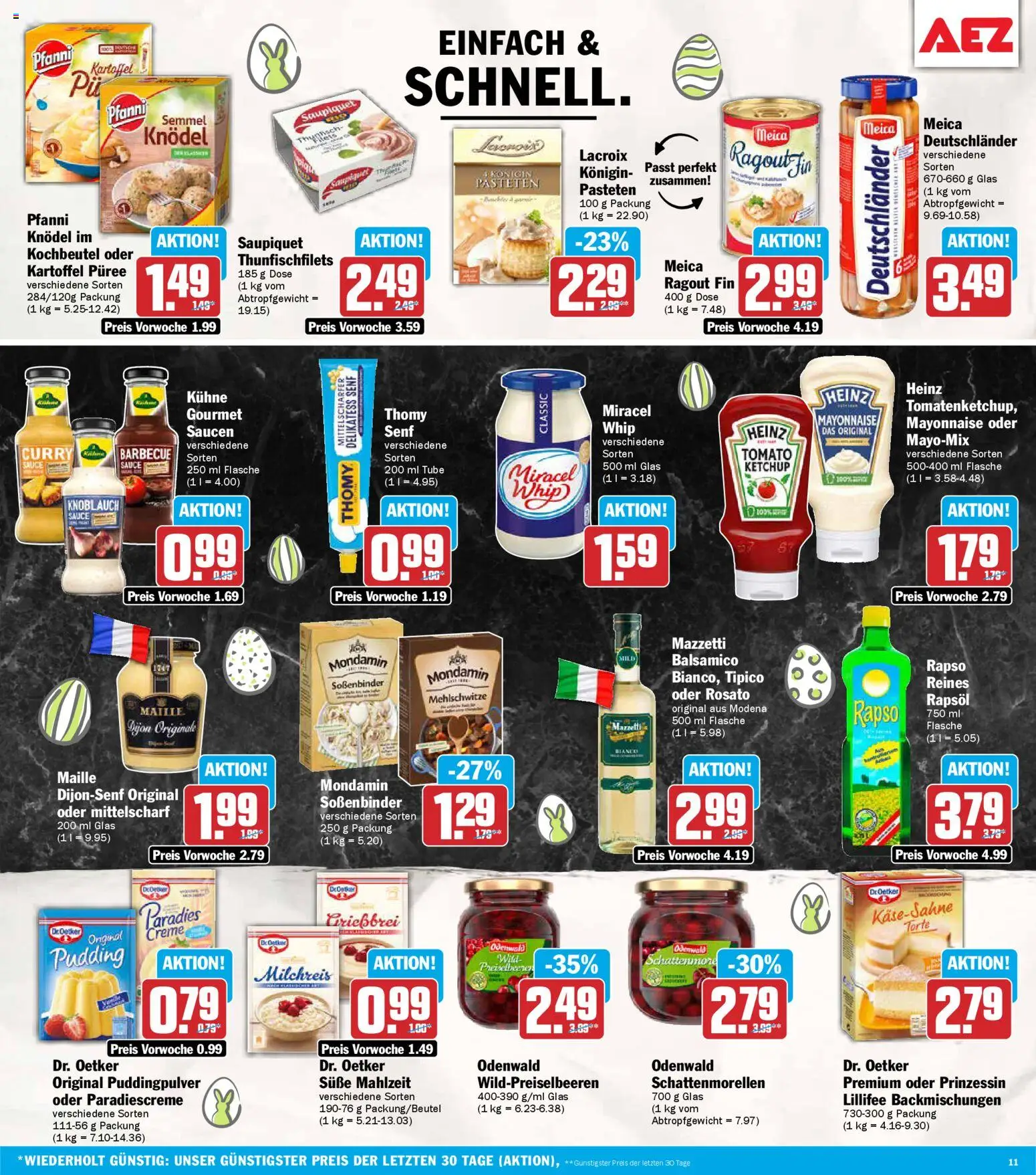 AEZ Prospekt 	 – gültig ab 30.03.2026 | Seite: 11 | Produkte: Balsamico, Pudding, Meica, Ketchup