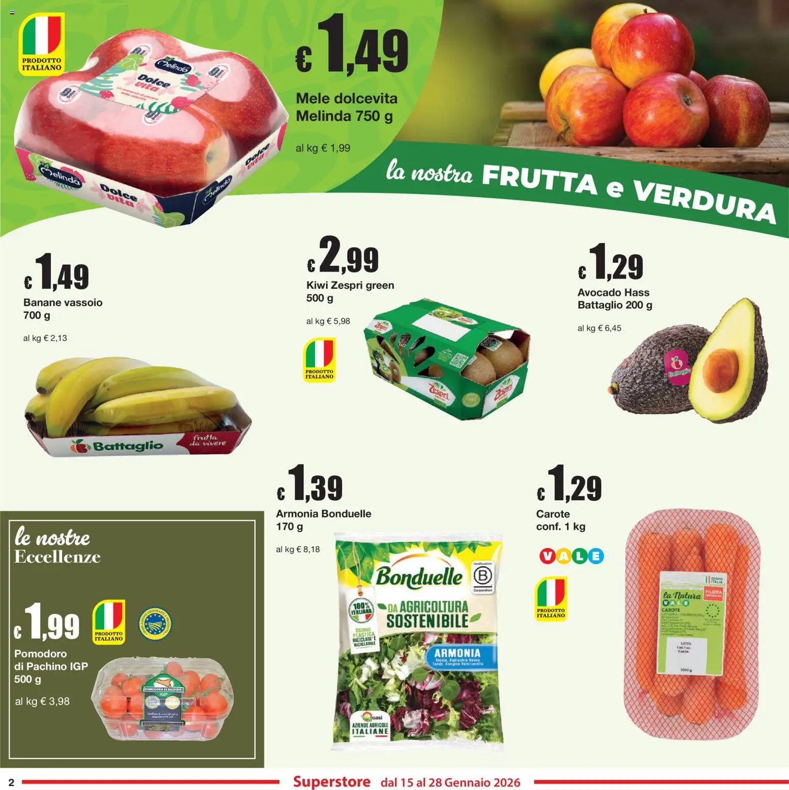 Volantino Sì con Te del 15.01.2026 | Pagina: 2 | Prodotti: Avocado, Frutta, Carote, Vassoio