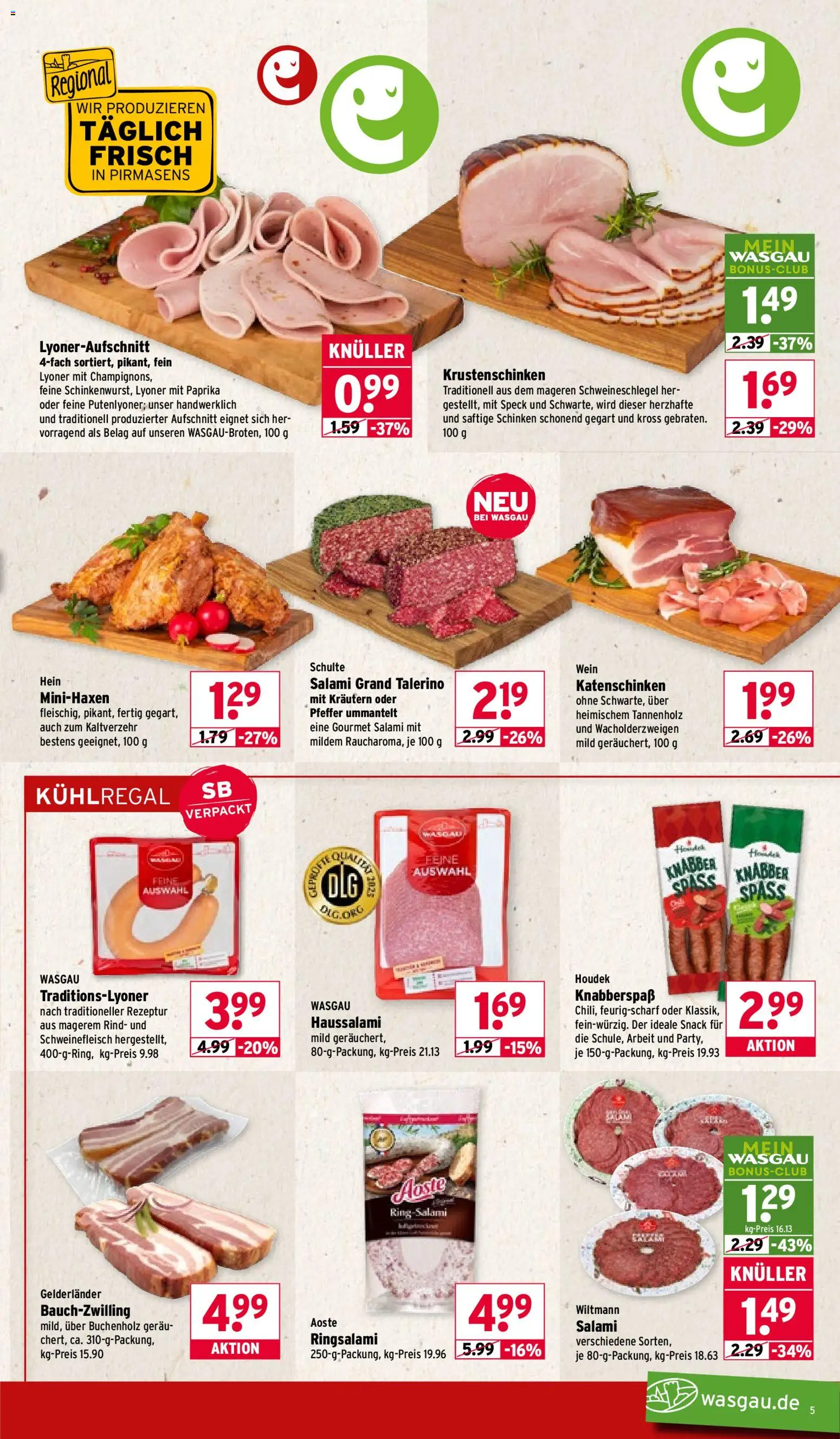 Wasgau Prospekt 	 – gültig ab 23.02.2026 | Seite: 5 | Produkte: Paprika, Salami, Wein, Schweinefleisch