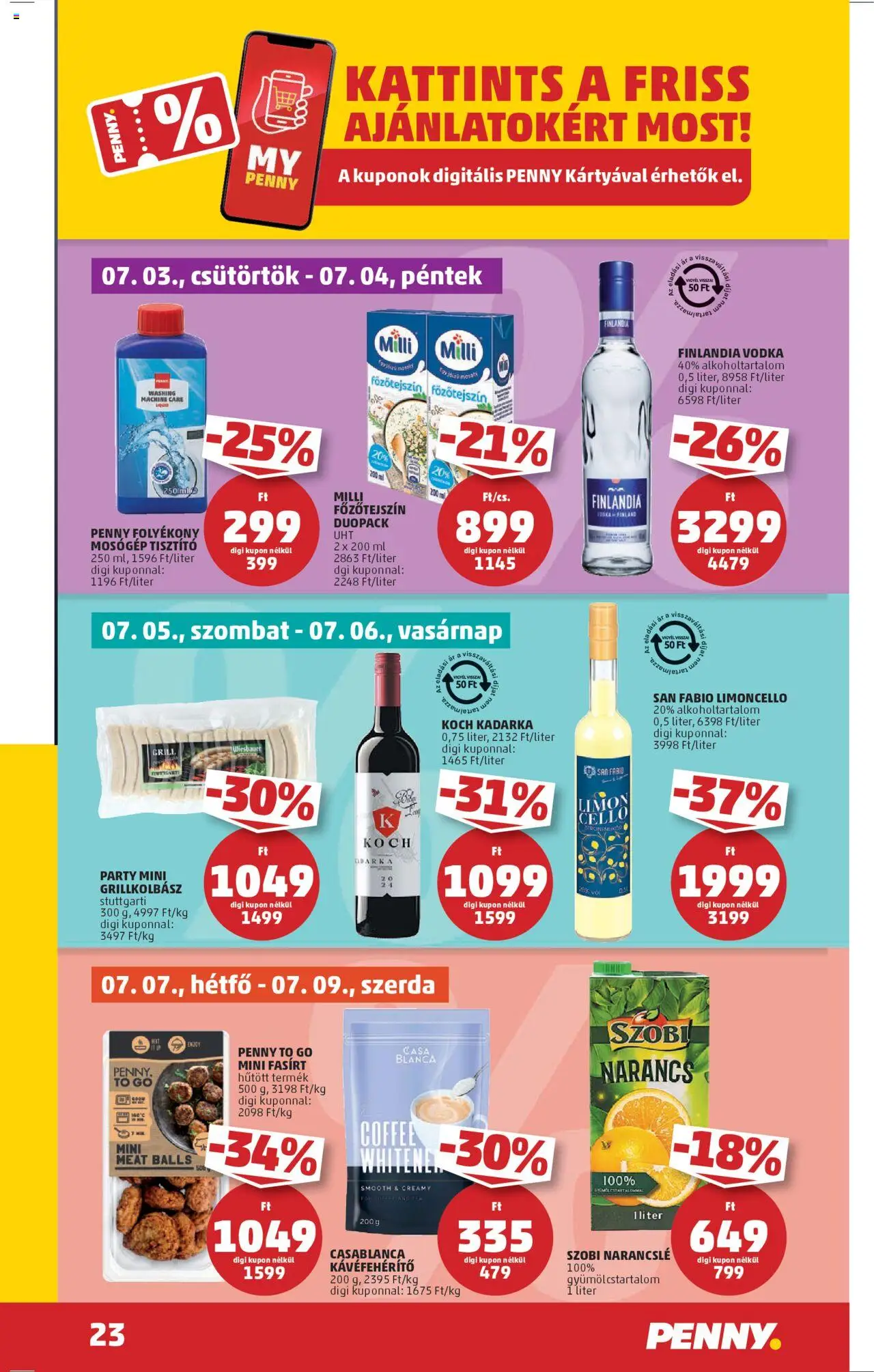 PENNY akciós ujság - amely érvényes a következő dátumtól: 03.07.2025 | Oldal: 27 | Termékek: Mosógép, Kávéfehérítő, Tea, Vodka