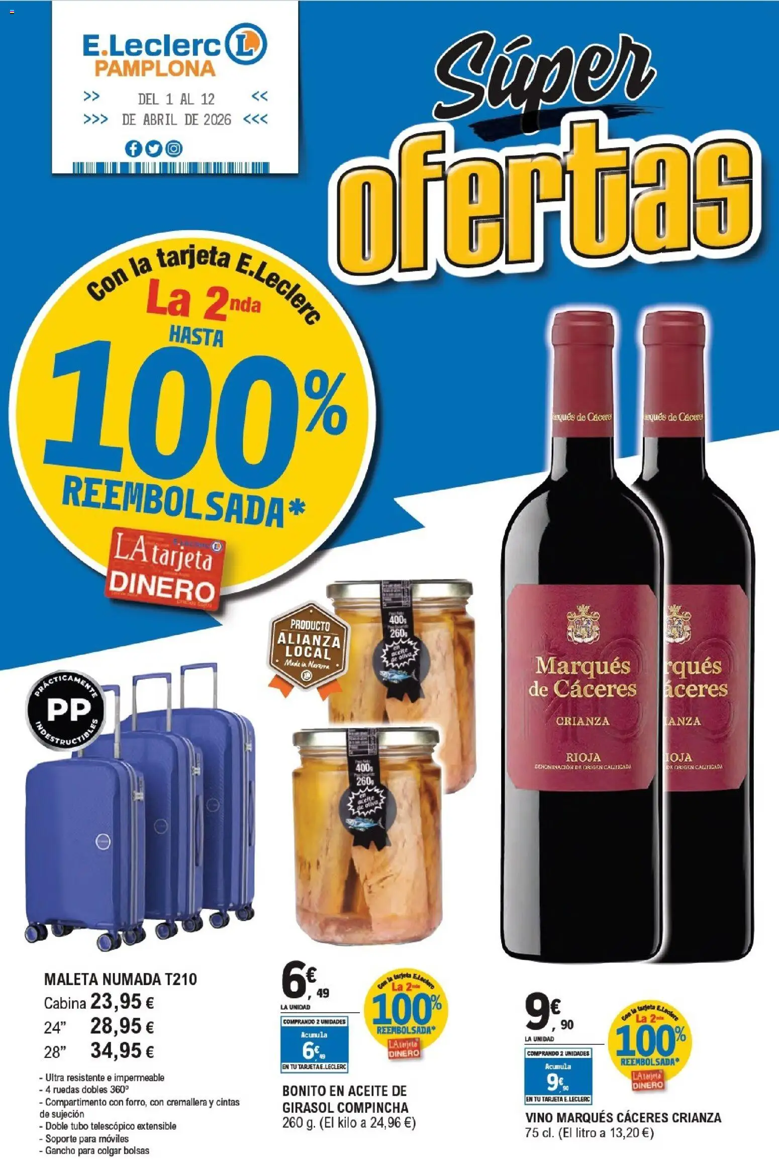 E.Leclerc folleto Super ofertas │ válido desde el 01.04.2026 | Página: 1 | Productos: Aceite, Vino, Maleta