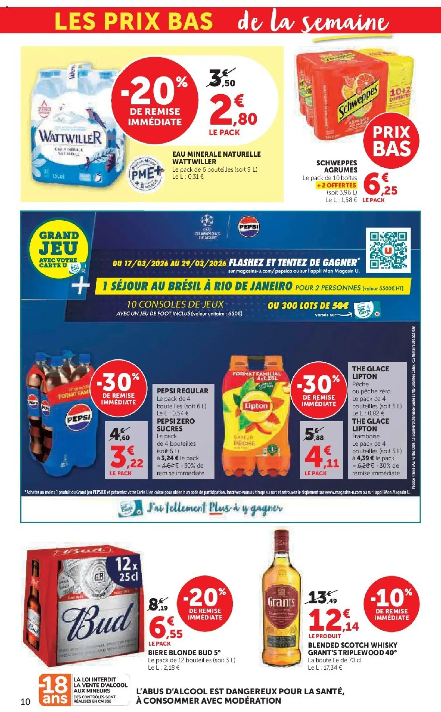 {H1} | Page: 10 | Produits: Eau minérale, Bière blonde, Eau minérale naturelle, Eau minerale naturelle Wattwiller