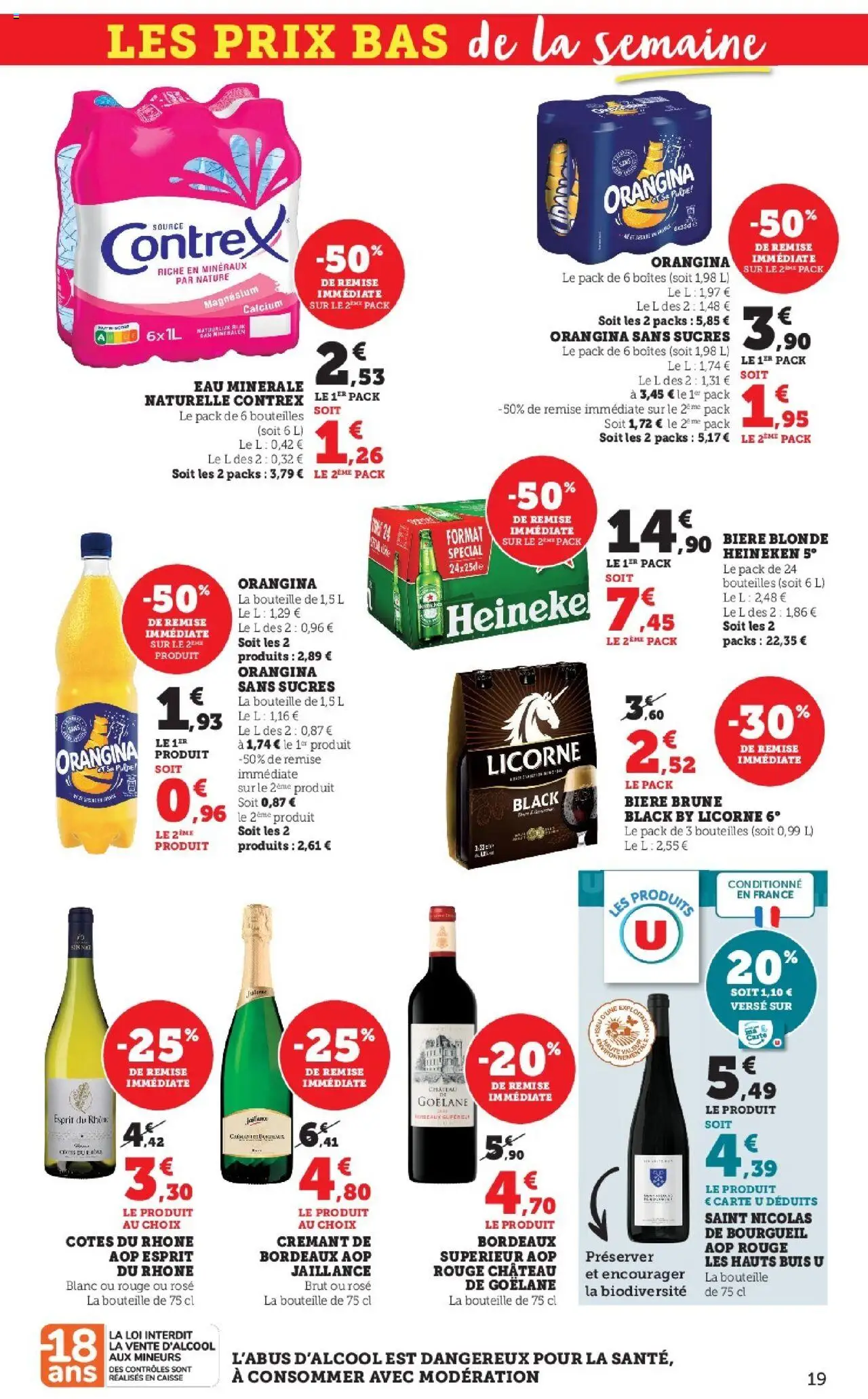 {H1} | Page: 19 | Produits: Eau minérale, Bière blonde, Bière, Heineken