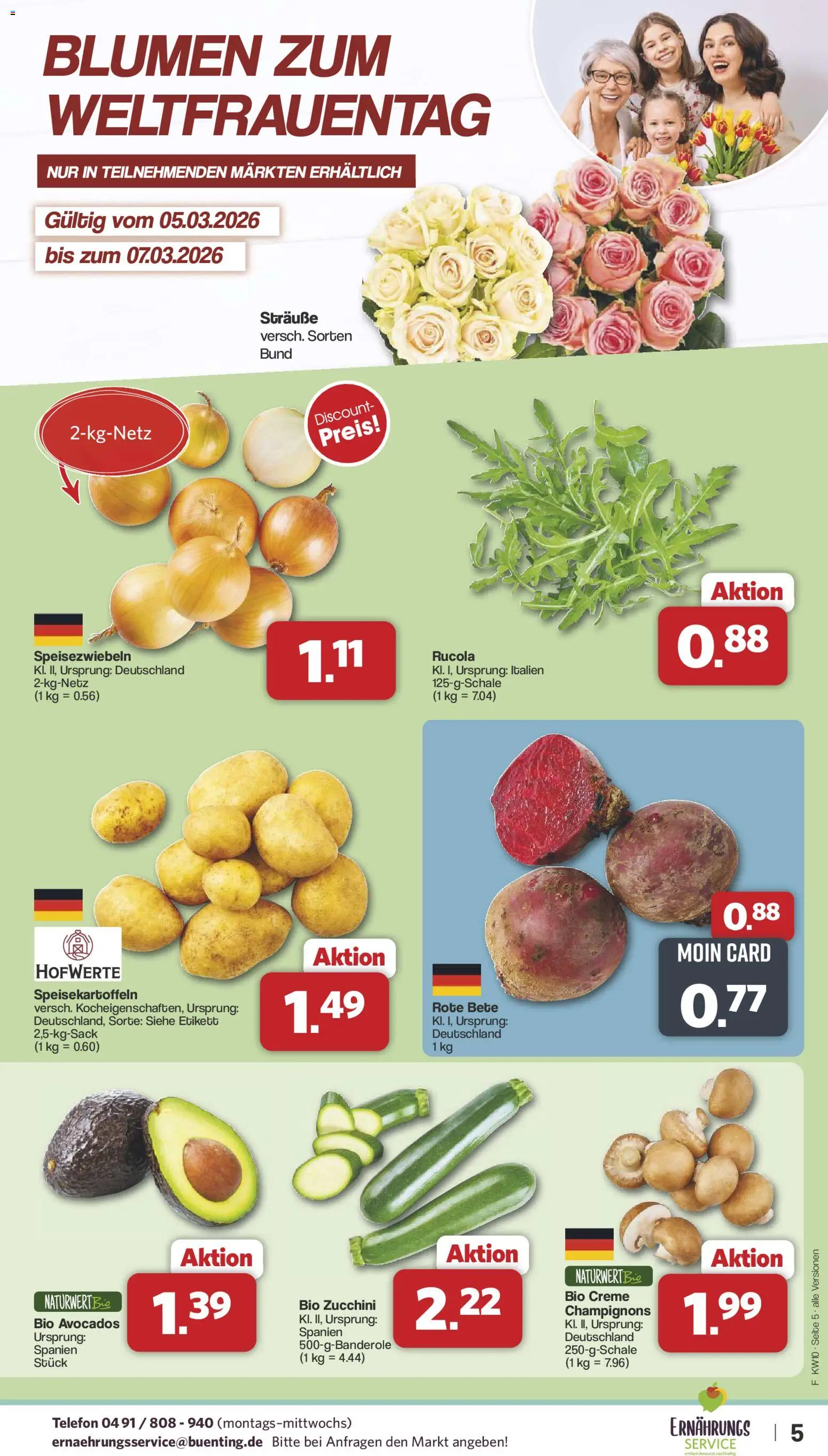 Famila Nordwest Prospekt 	 – gültig ab 02.03.2026 | Seite: 5 | Produkte: Blumen, Creme, Champignons, Telefon