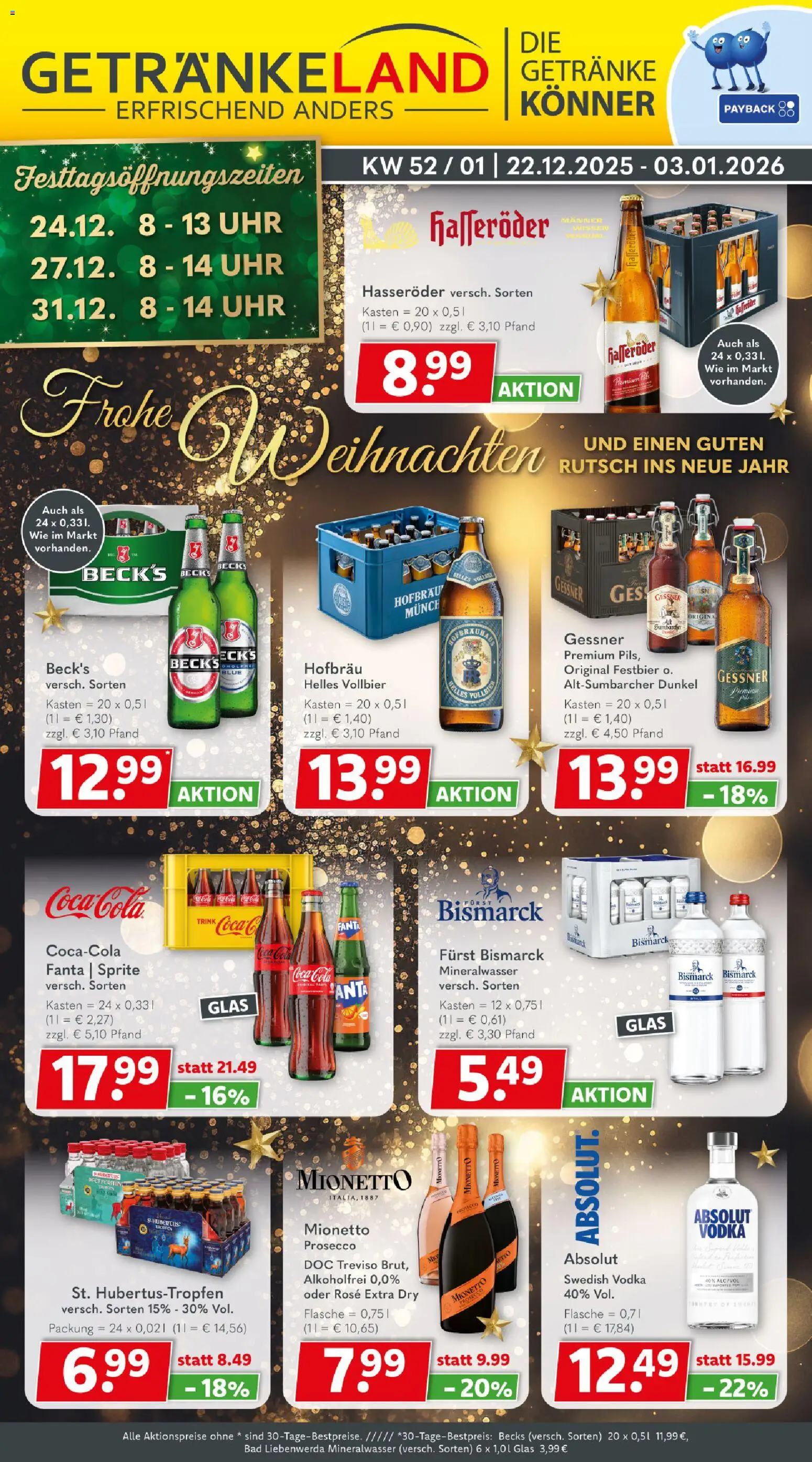 Getränkeland Prospekt Berlin – gültig ab 22.12.2025 | Seite: 1 | Produkte: Fanta, Cola, Hasseröder, Uhr