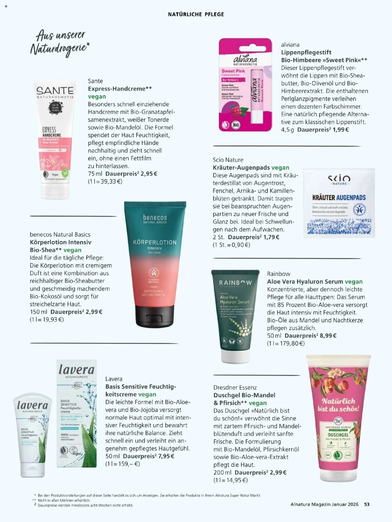 Alnatura Prospekt – gültig ab 01.01.2026 | Seite: 53 | Produkte: Creme, Handcreme, Körperlotion, Serum