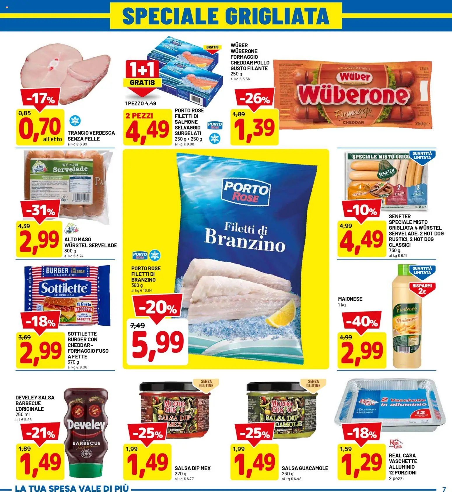 Volantino D Più del 20.04.2026 | Pagina: 7 | Prodotti: Pollo, Branzino, Barbecue, Wurstel