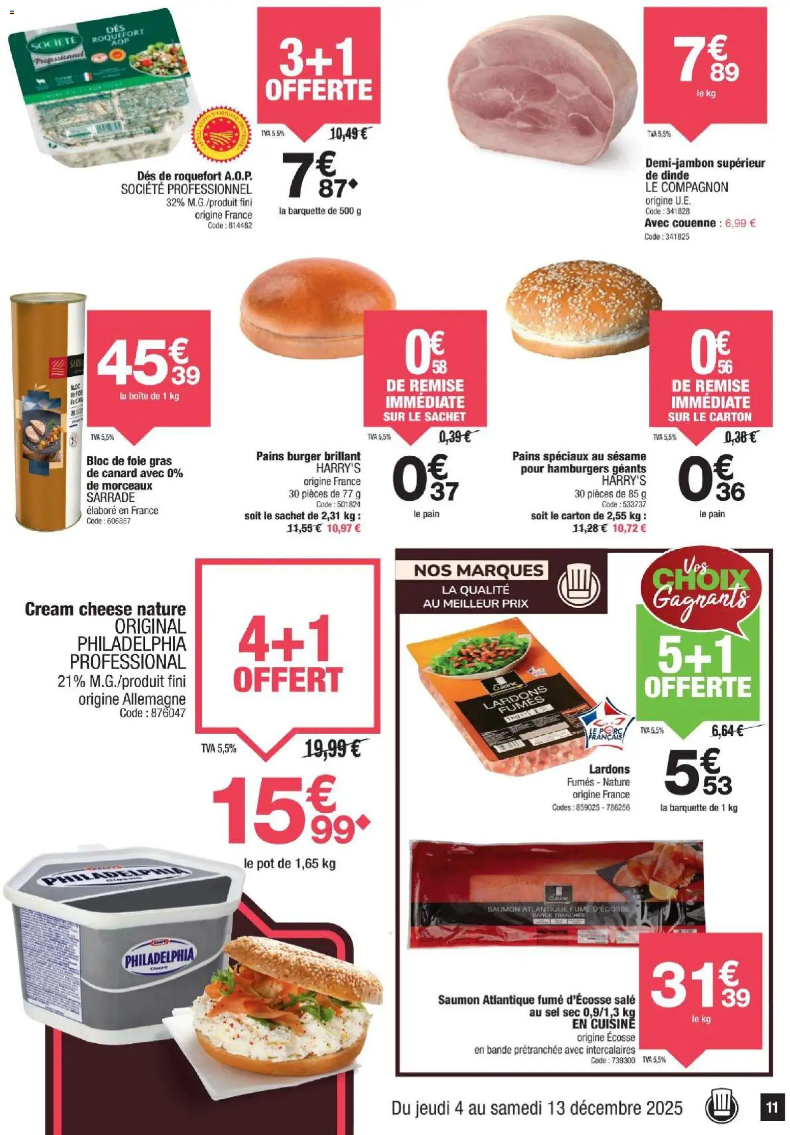 {H1} | Page: 11 | Produits: Bloc de foie gras, Porc, Philadelphia, Saumon