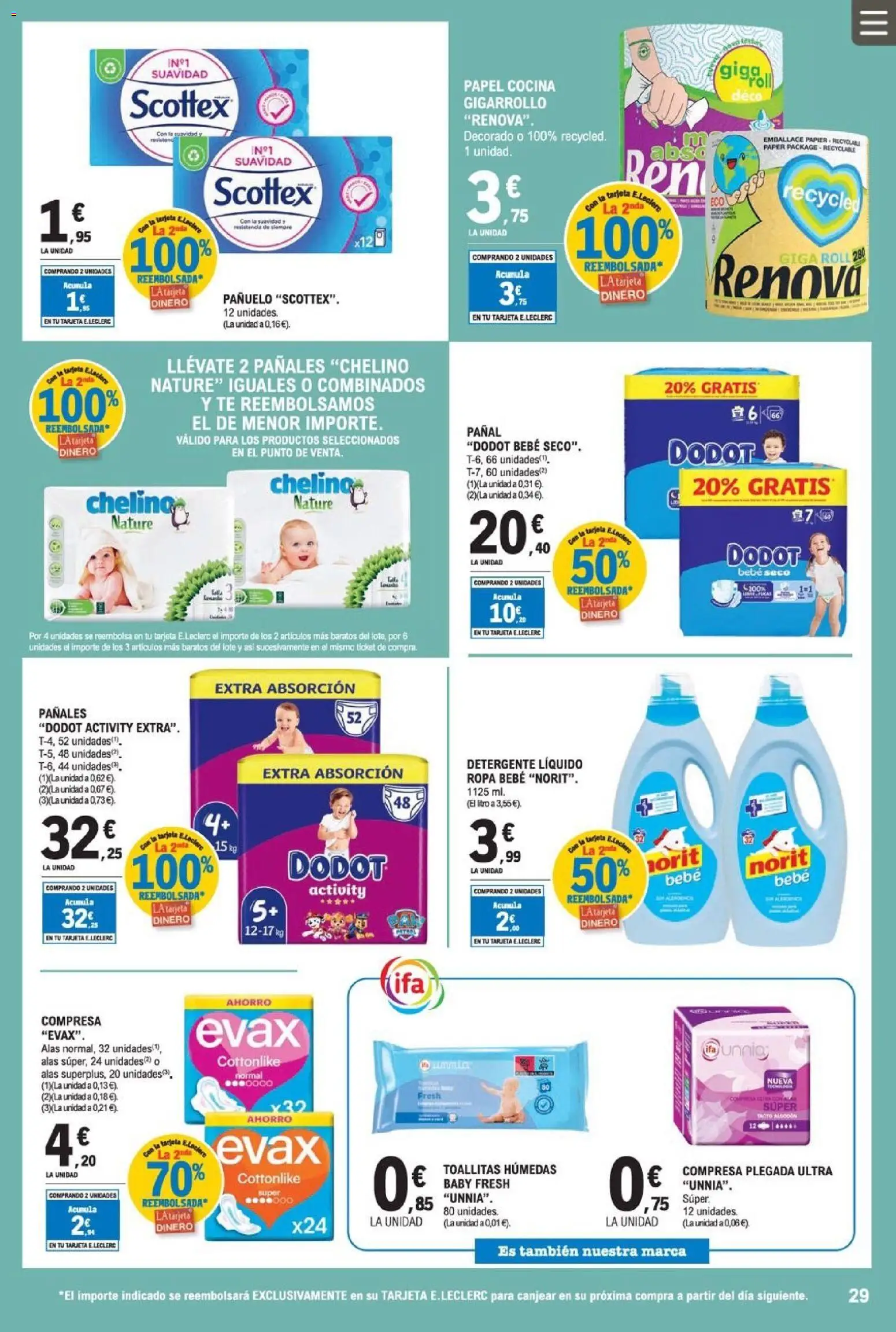 E.Leclerc folleto │ válido desde el 08.04.2026 | Página: 29 | Productos: Pañuelo, Detergente, Té, Ropa
