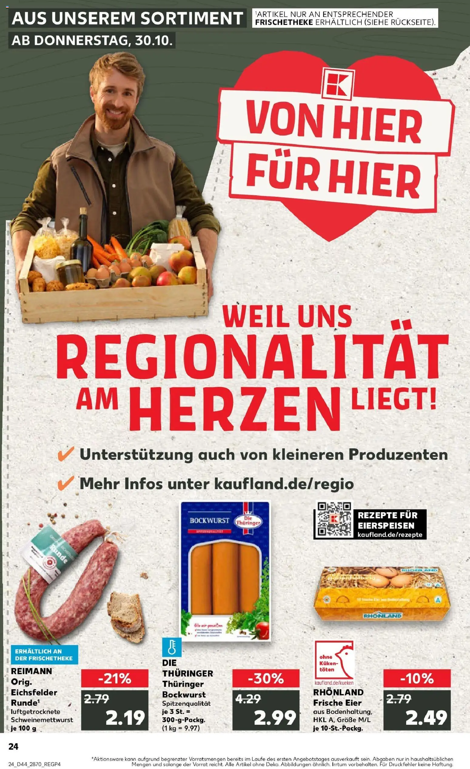 Kaufland prospekt Arnstadt	 – gültig ab 30.10.2025 | Seite: 24 | Produkte: Bockwurst, Eier