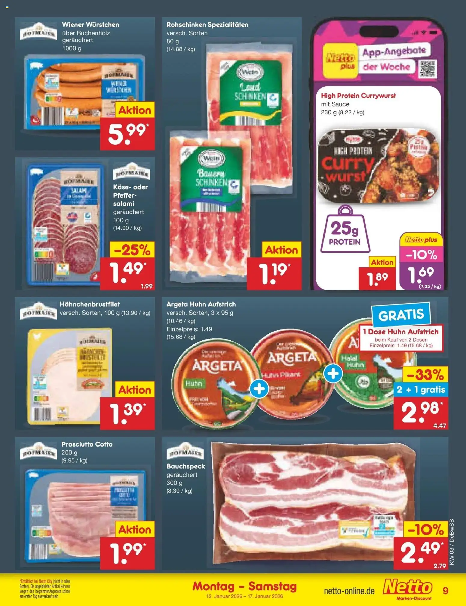 Netto Marken-Discount prospekt Waiblingen-Bittenfeld	 – gültig ab 12.01.2026 | Seite: 9 | Produkte: Wiener wurstchen, Pfeffer, Salami, Schinken