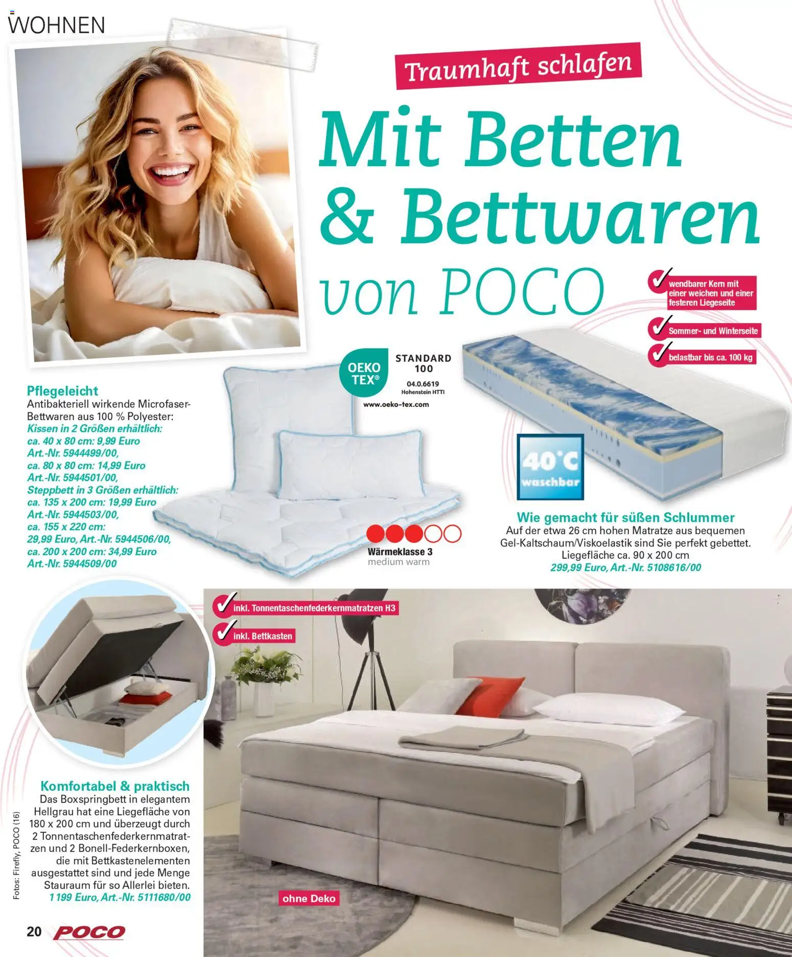 Poco Prospekt Wohnwelt Frühling 2026 – gültig ab 16.02.2026 | Seite: 20 | Produkte: Matratze, Kissen, Boxspringbett