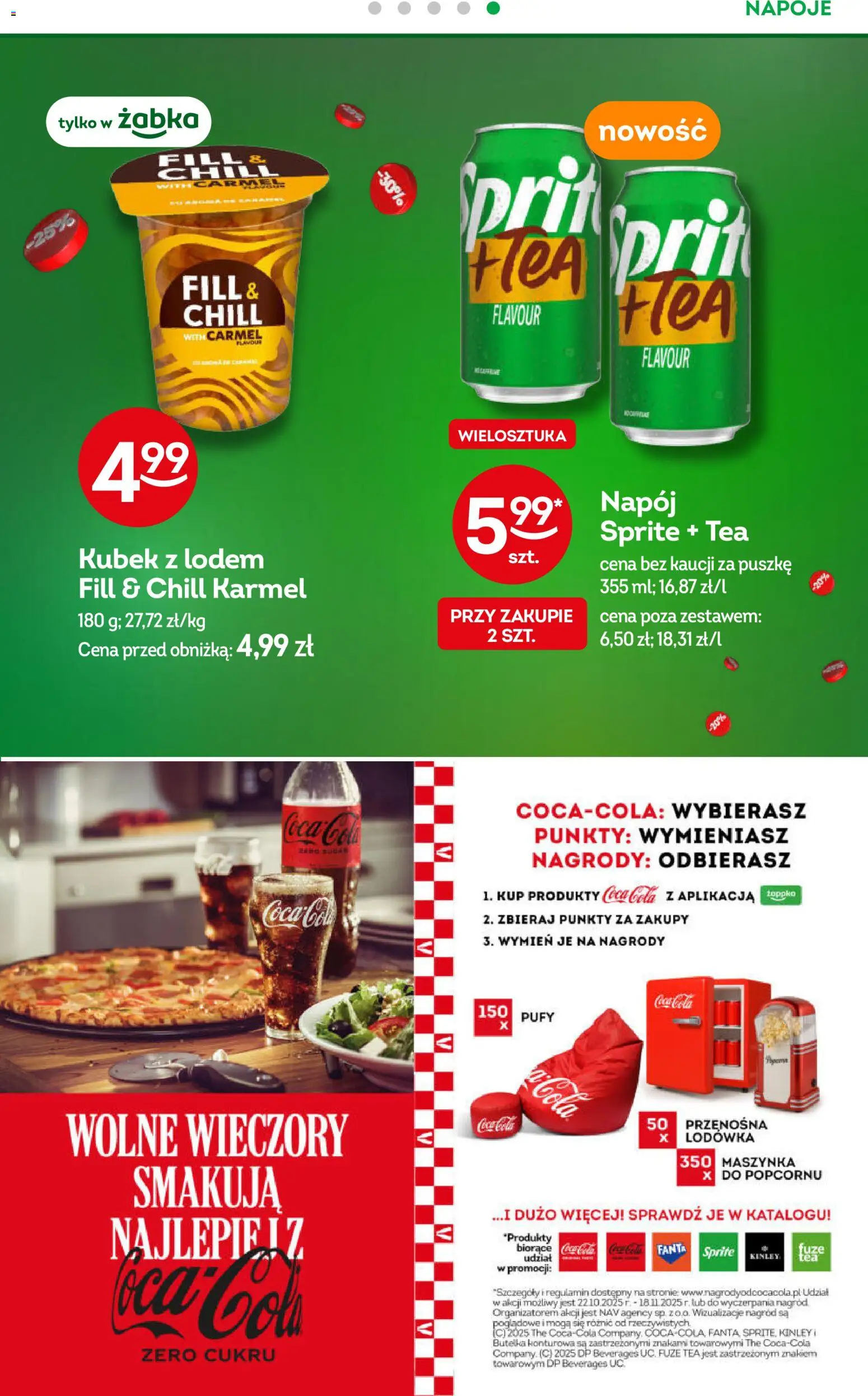 Żabka Gazetka od 22.10.2025 | Strona: 24 | Produkty: Lodówka, Napoje, Sprite, Coca cola