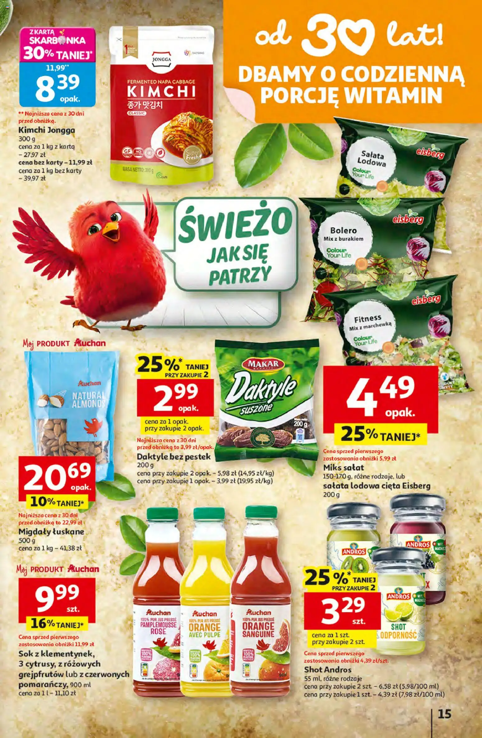 Auchan gazetka - 30 Lat Hipermarket od 16.04.2026 | Strona: 15 | Produkty: Karta, Daktyle, Sok, Marchewka