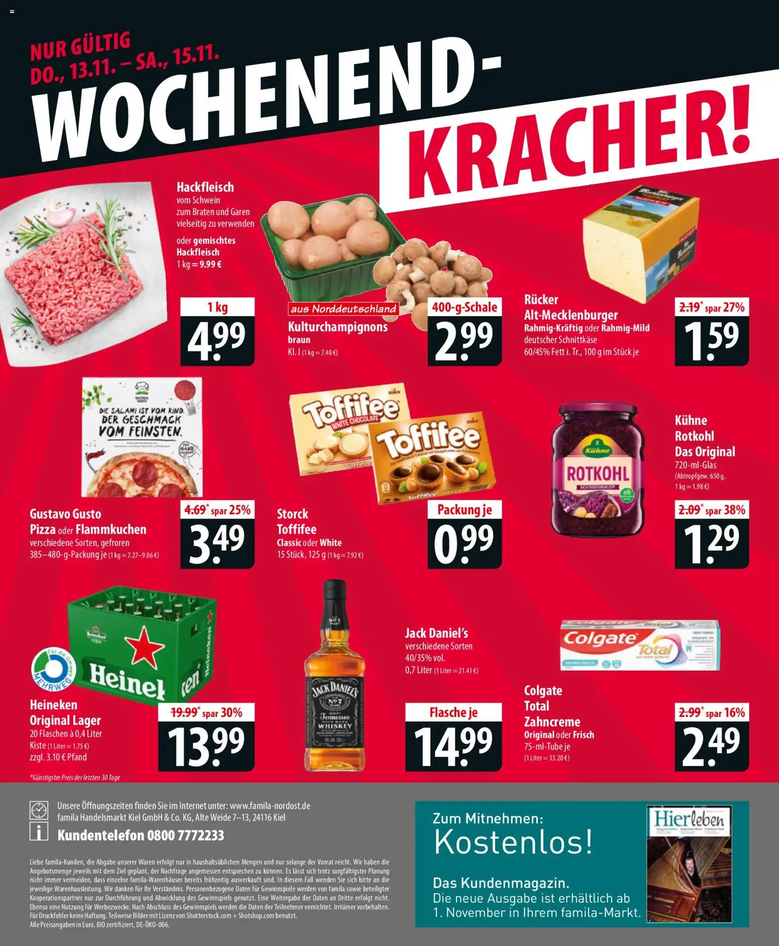 Famila Prospekt 	 – gültig ab 10.11.2025 | Seite: 24 | Produkte: Rotkohl, Heineken, Pizza, Whiskey
