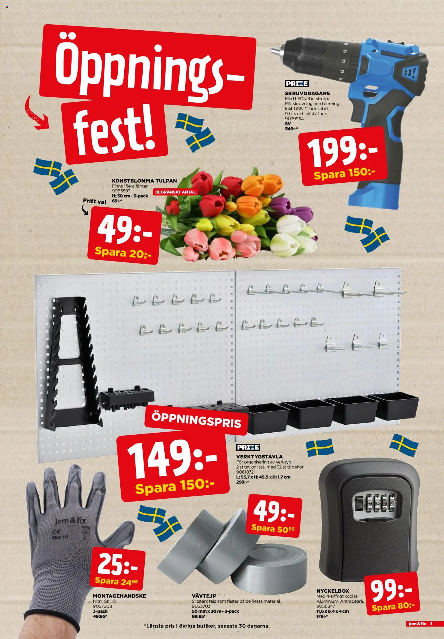 Jem & Fix reklamblad aktuell från 17.03.2026 | Sida: 9 | Produkter: Skruvdragare, Tejp
