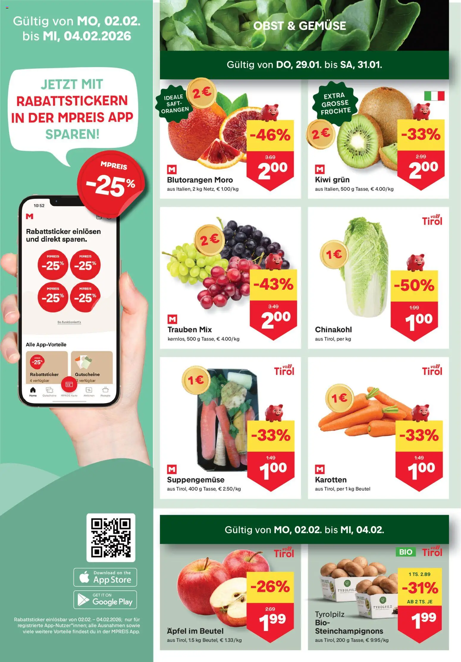 MPREIS Osttirol gültig ab 29.01.2026 | Seite: 2 | Produkte: Gemüse, Obst, Saft, Äpfel