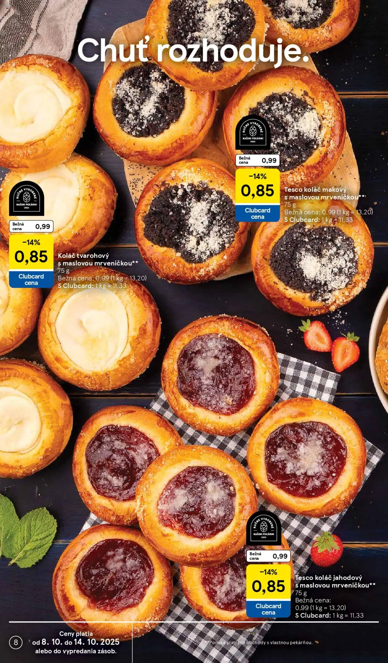 Nové Tesco akcie – leták je platný od 08.10.2025 | Strana: 8 | Produkty: Koláč