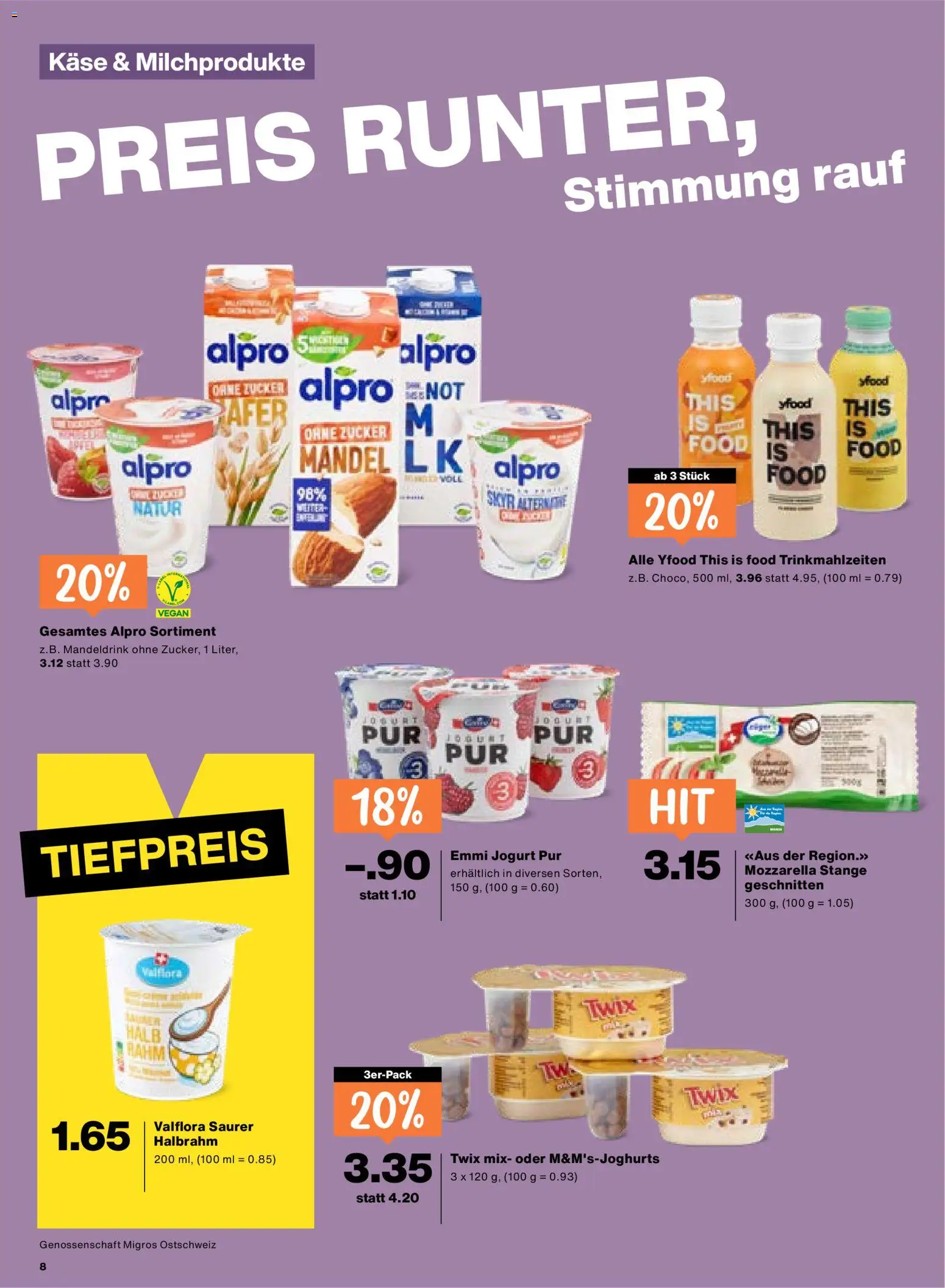 Migros aktionen – gültig ab 09.04.2026 | Seite: 8 | Produkte: Twix, Käse, Saurer Halbrahm, Zucker