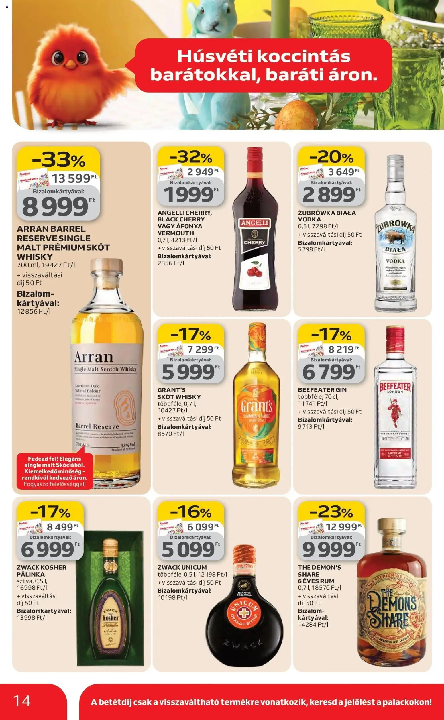 Auchan akciós ujság - amely érvényes a következő dátumtól: 26.02.2026 | Oldal: 14 | Termékek: Narancs, Gin, Vodka, Whisky