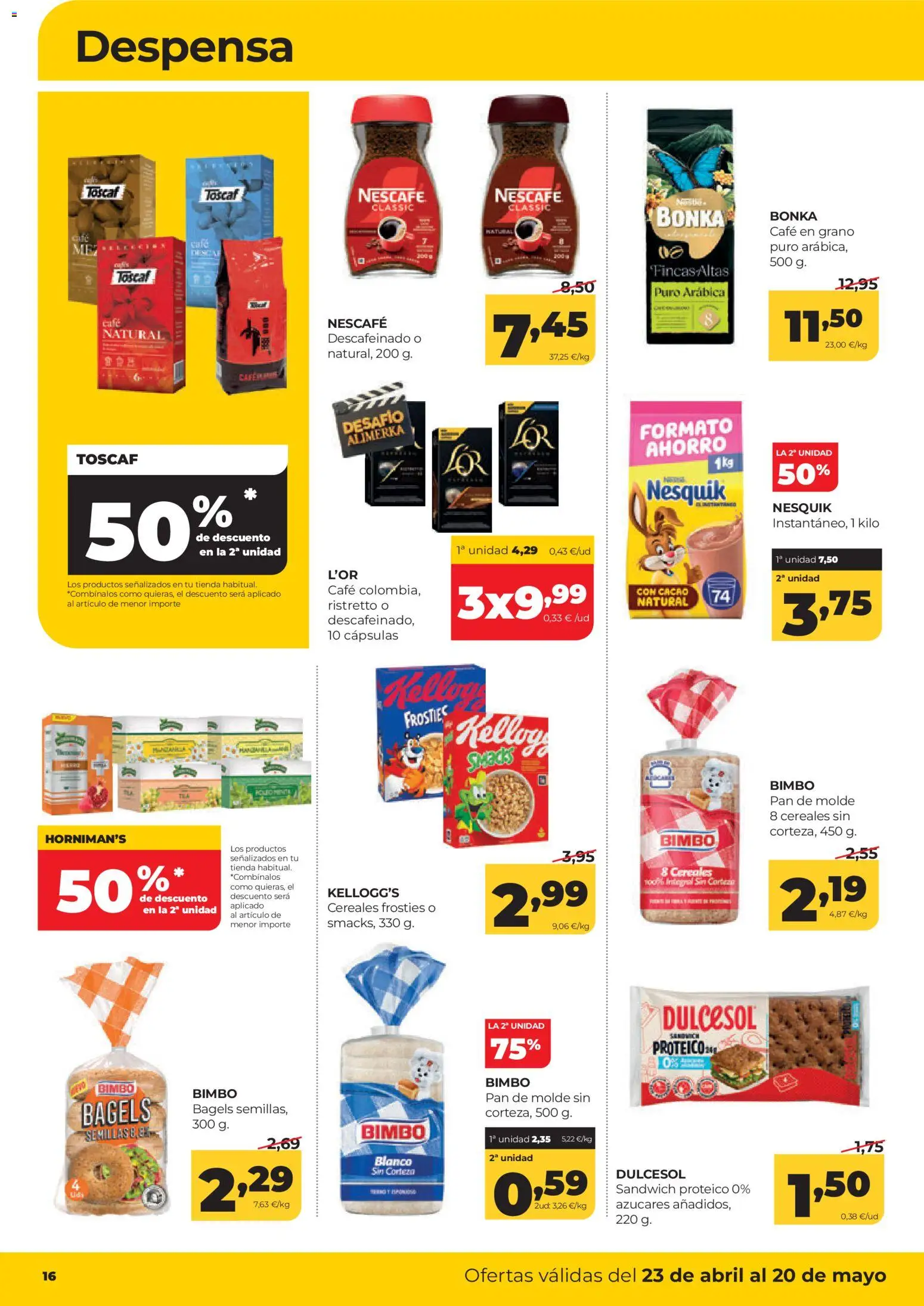 Alimerka folleto Asturias │ válido desde el 23.04.2026 | Página: 18 | Productos: Pan, Cereales, Café en grano, Φρυγανιές σικάλεως