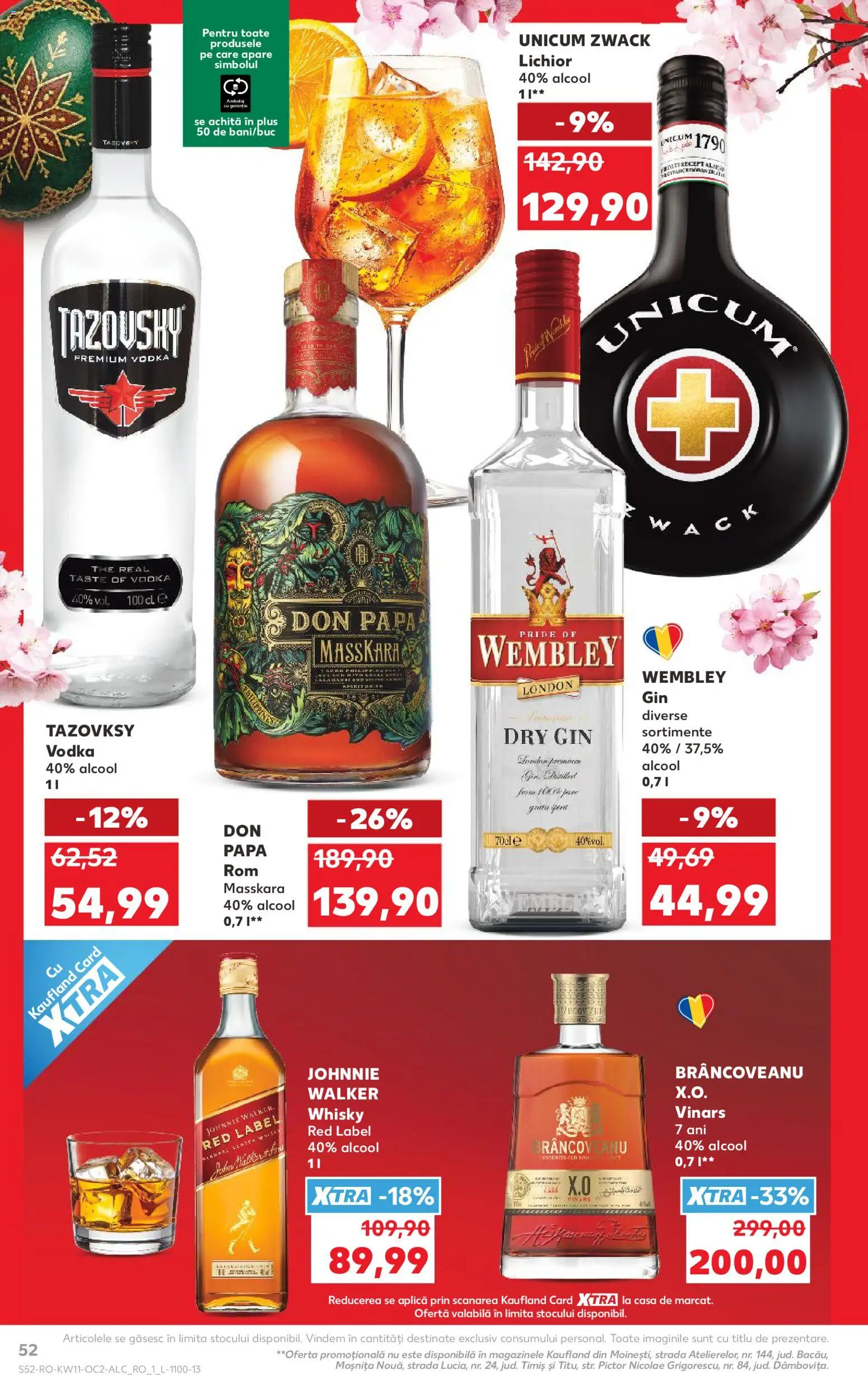 Kaufland RO akciós ujság - amely érvényes a következő dátumtól: 11.03.2026 | Oldal: 52 | Termékek: Gin, Vodka, Whisky