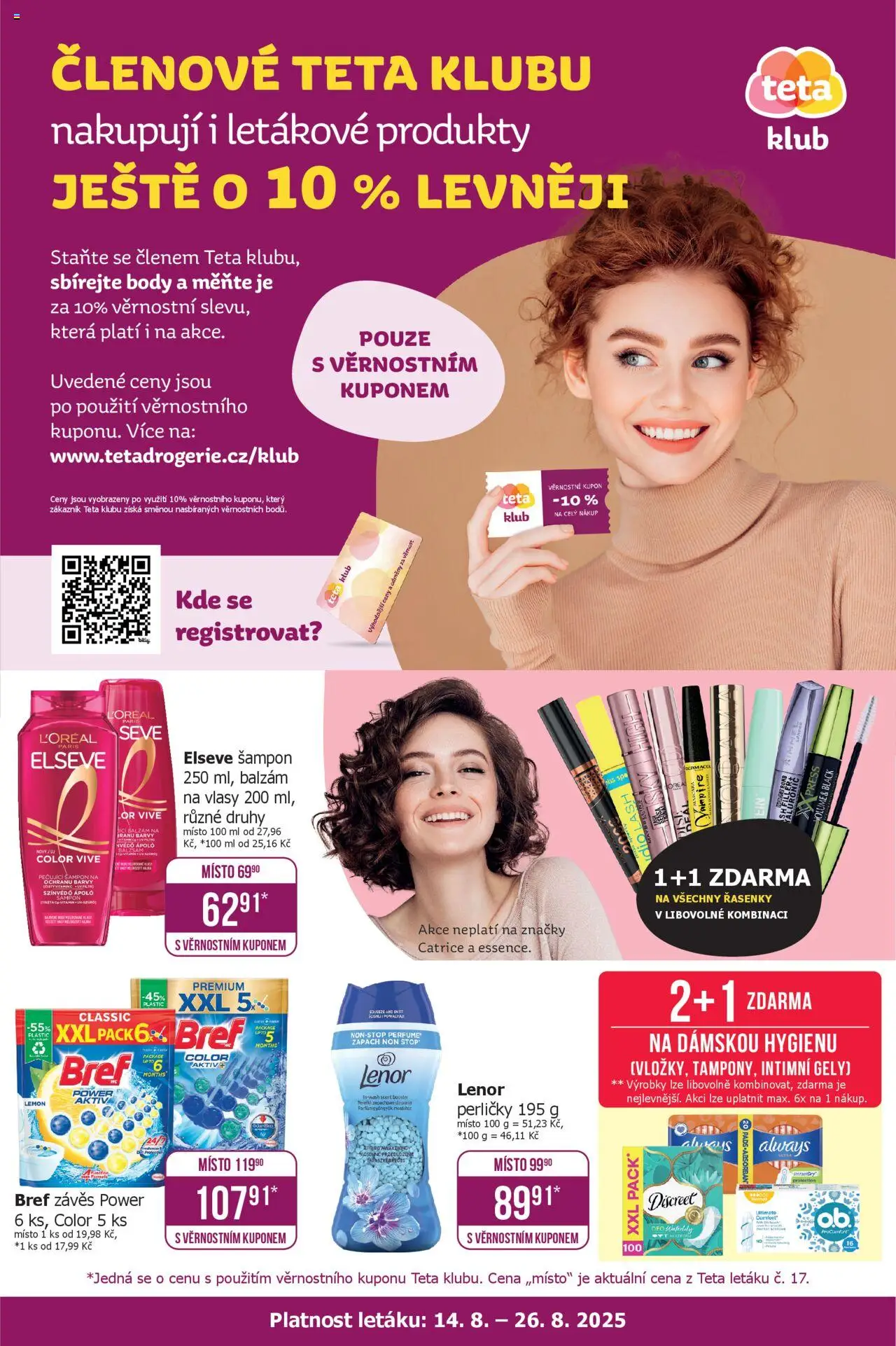 TETA Drogerie leták - Klub od 14.08.2025 | Strana: 1 | Produkty: Závěs, Balzám na vlasy, Body, Šampon