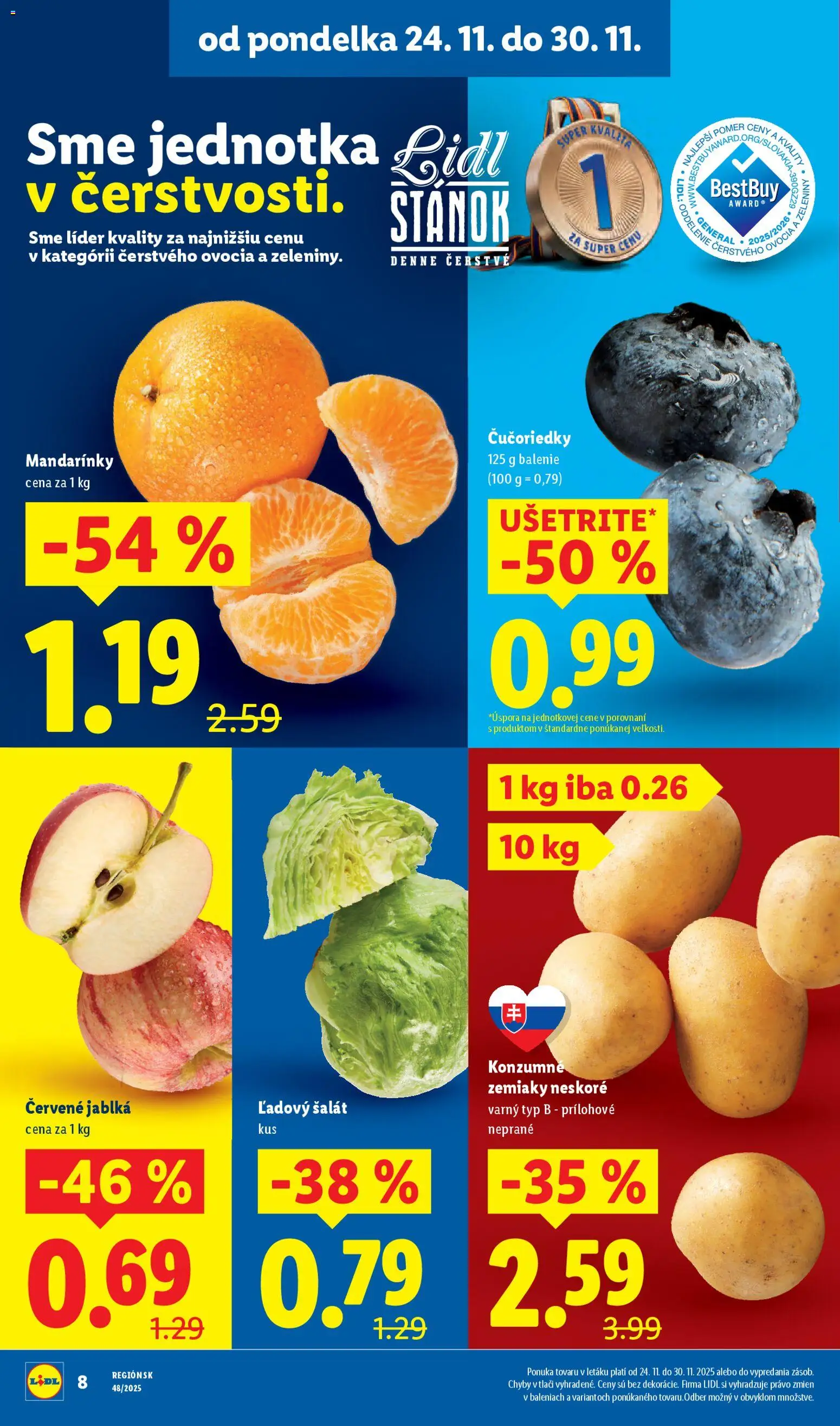 Nové Lidl akcie – leták je platný od 27.11.2025 | Strana: 46 | Produkty: Čučoriedky, Mandarinky, Šalát, Zemiaky