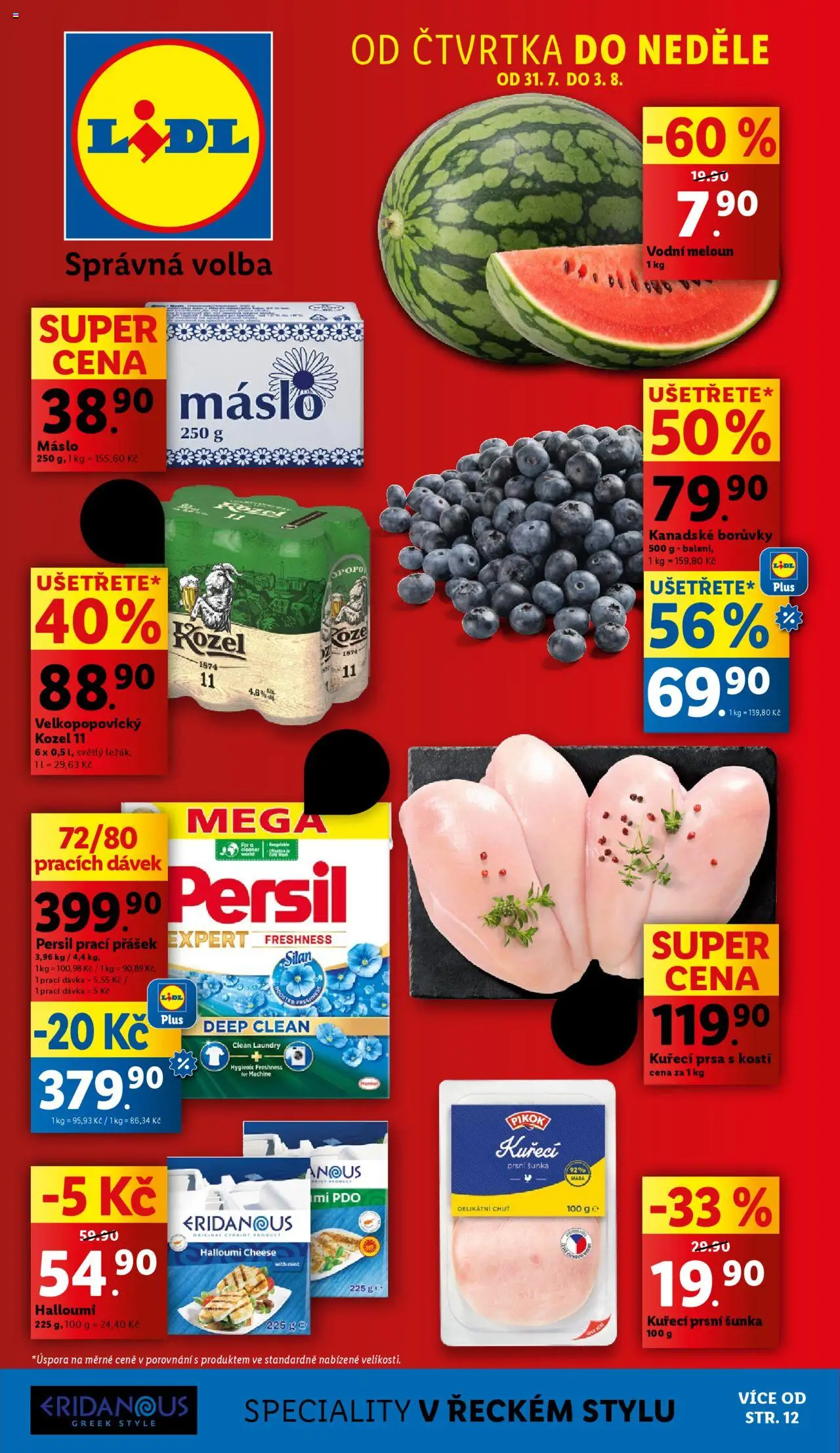 Lidl leták od 31.07.2025 | Strana: 1 | Produkty: Máslo, Šunka, Velkopopovický Kozel, Velkopopovický Kozel 11