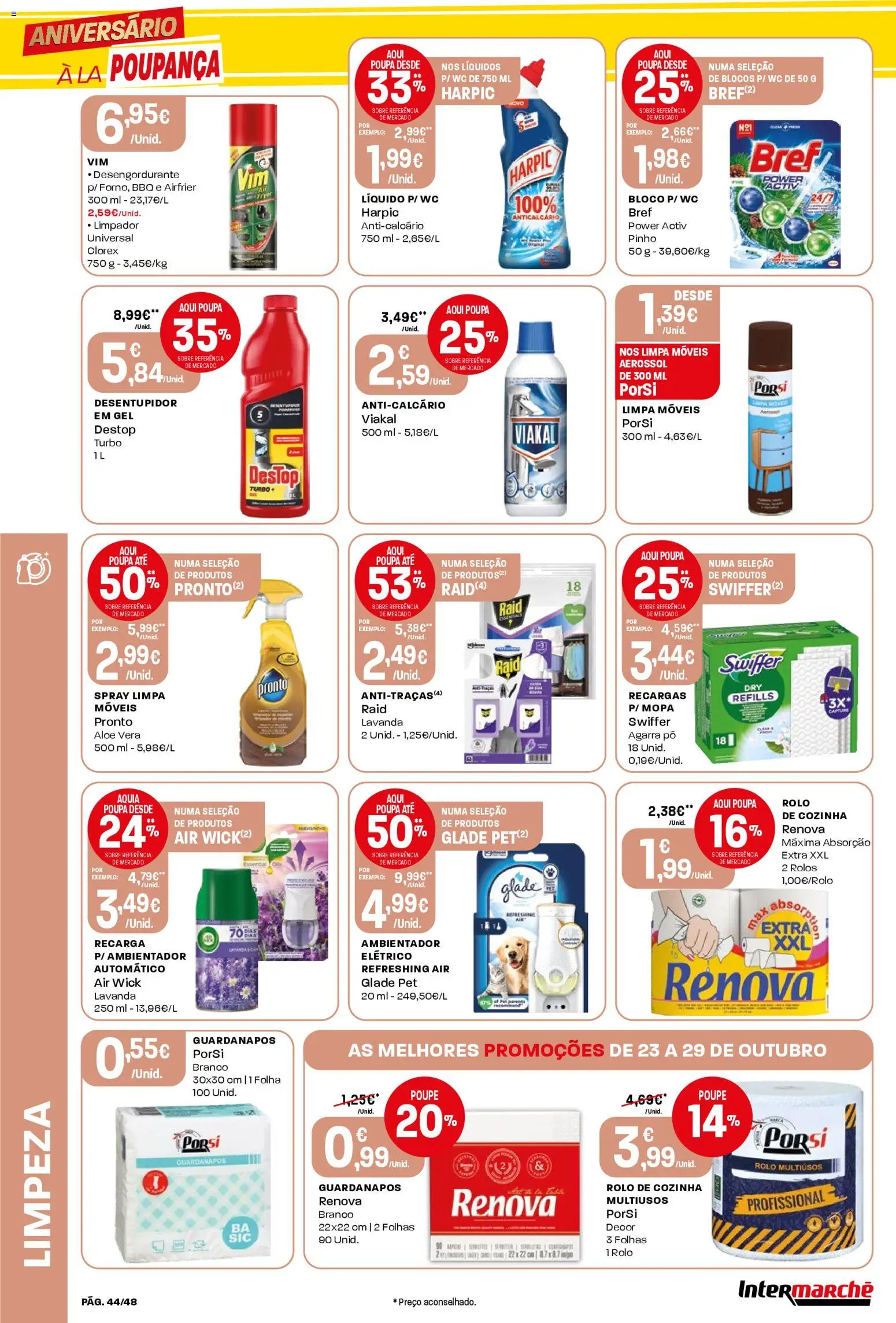 Intermarché folheto │ válido de 23.10.2025 | Página: 44 | Produtos: Pó, Guardanapos, Limpa móveis