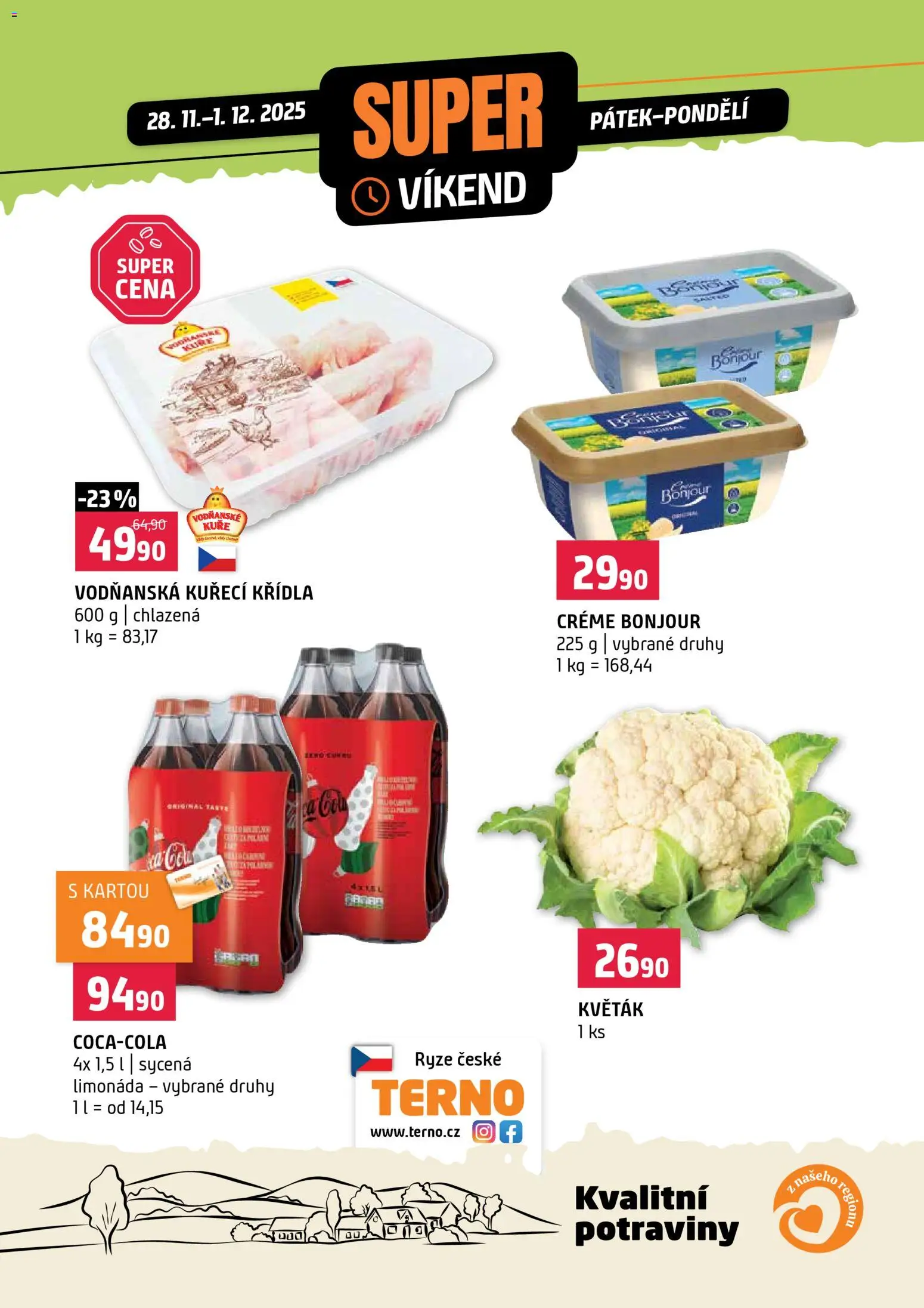 Terno leták - Super víkend od 28.11.2025 | Strana: 1 | Produkty: Rýže, Květák, Potraviny, Kuře