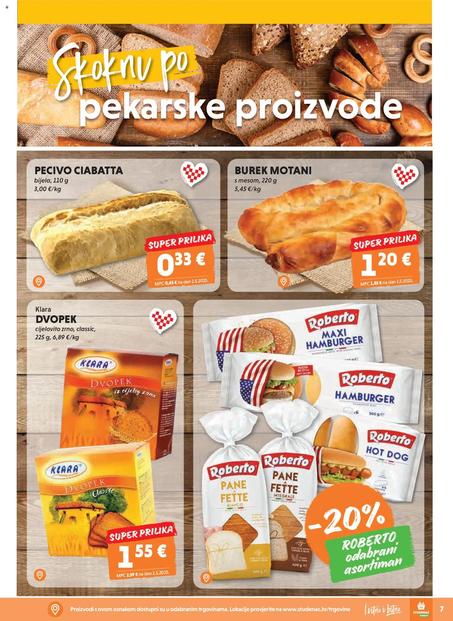 Studenac katalog | vrijedi od 11.02.2026 | Stranica: 7 | Proizvodi: Dvopek, Hamburger, Burek, Pecivo