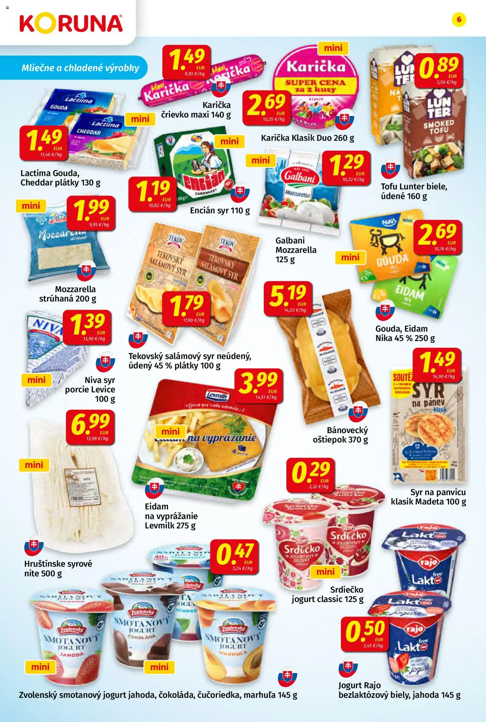 Nové Koruna akcie – leták je platný od 24.10.2025 | Strana: 6 | Produkty: Syr, Jogurt, Gouda, Čokoláda
