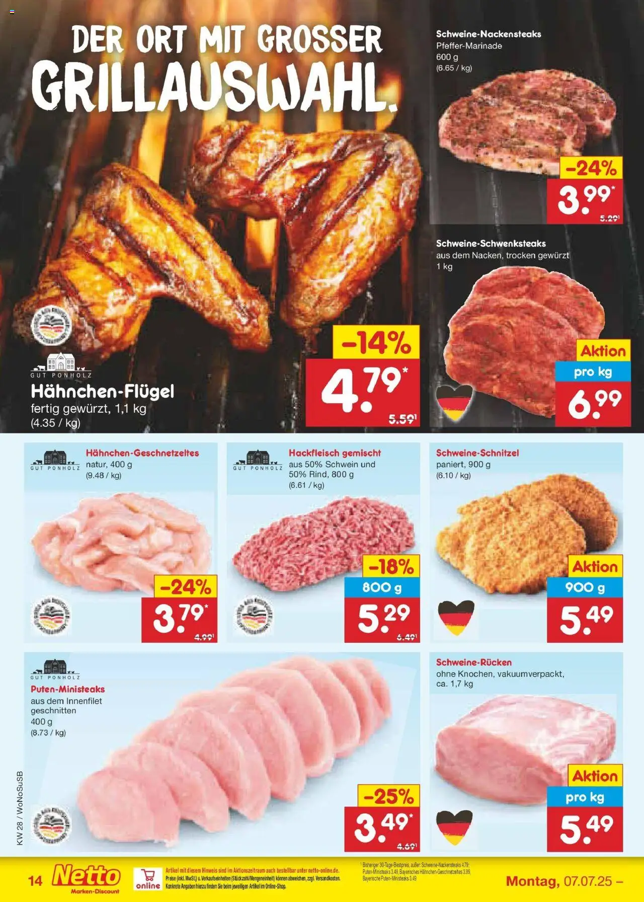 Netto Marken-Discount prospekt Lahnau	 - gültig ab dem 07.07.2025 | Seite: 16 | Produkte: Schnitzel, Schweinerucken, Hackfleisch