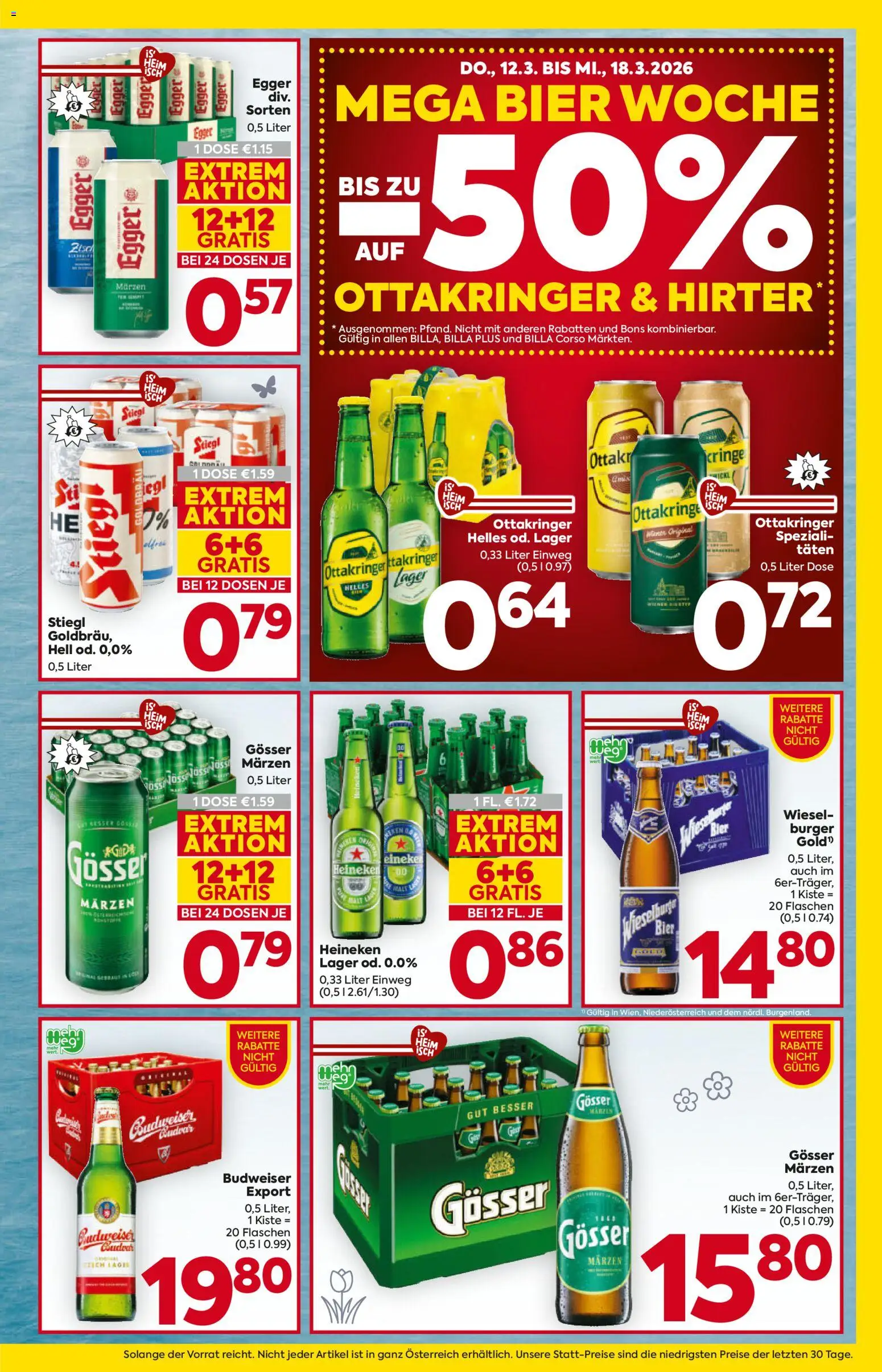 Billa AT akciós ujság - amely érvényes a következő dátumtól: 12.03.2026 | Oldal: 17 | Termékek: Heineken, Budweiser, Gösser